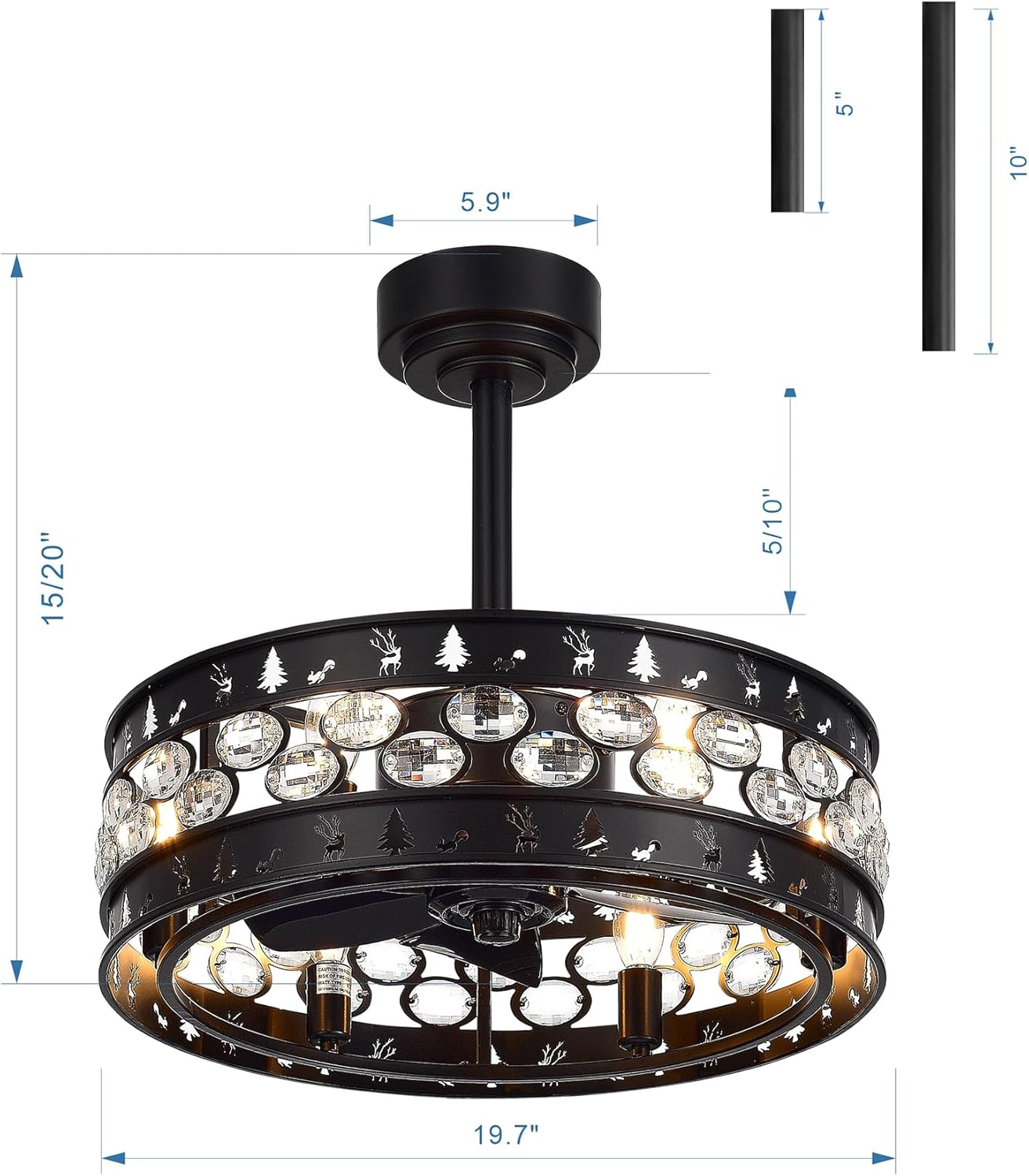 Breezary Ventiladores de techo enjaulados de 20 pulgadas con control remoto de luz, 5 aspas reversibles, motor de CA silencioso, temporizador,