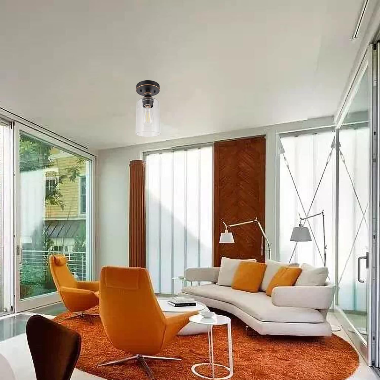 GRUENLICH Lámpara de techo semiempotrada para exteriores e interiores, base mediana E26, carcasa de metal y vidrio transparente, bombilla no