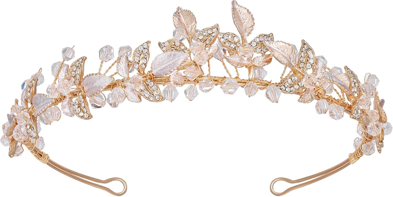 SWEETV Diadema de novia tiara para novia, tocados de boda para novia, accesorios para el cabello para boda, graduación, fotografía