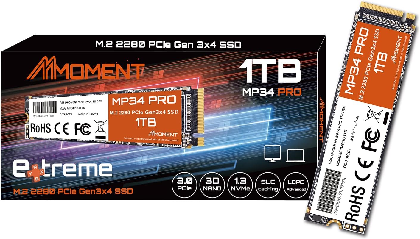 MMOMENT MP34 PRO – Unidad interna de estado sólido PCIe Gen3 NVMe M.2 2280, Gen3.0X4, velocidad de lectura de hasta 3500 MBs, para portátiles,
