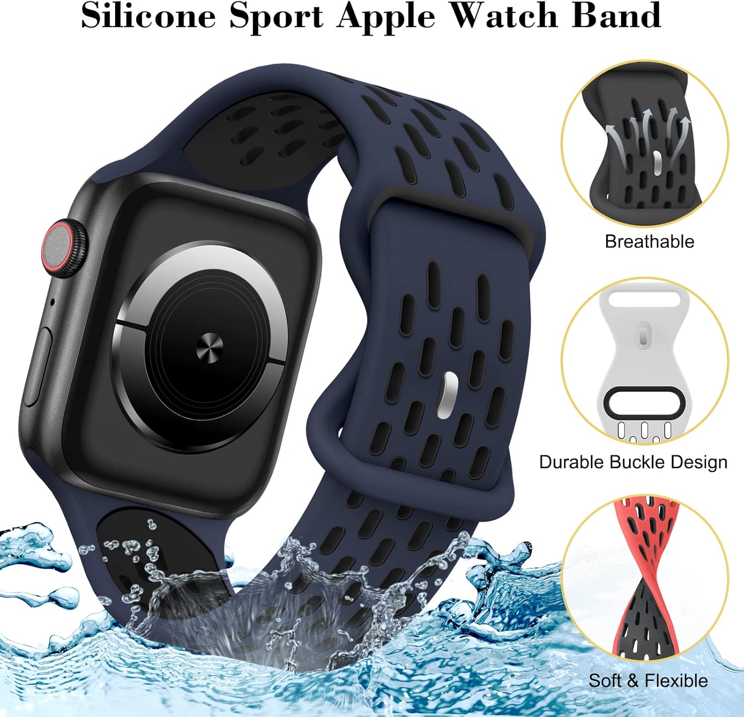 Paquete de 4 correas deportivas compatibles con Apple Watch de 1.929 in 1.772 in 1.732 in 1.654 in 1.614 in 1.575 in 1.496 in hombres mujeres correa