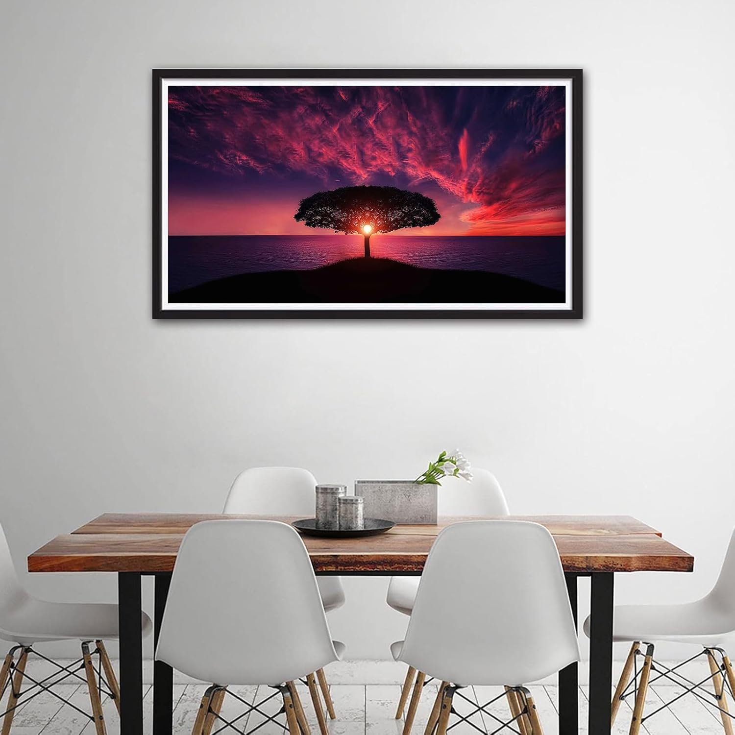 AIMUFAN Kits de pintura de diamantes grandes 5D para adultos, 27.5 x 15.7 pulgadas, puesta de sol, árbol, paisaje, kits de arte de diamantes grandes