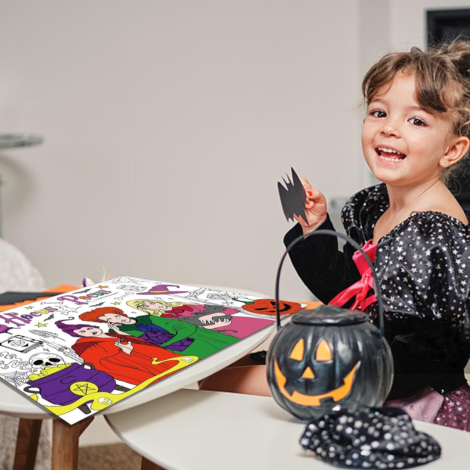 Hocus Pocus, recuerdos de fiesta de Halloween, libro para colorear de bruja, póster gigante para colorear, mantel grande para colorear, cubierta de