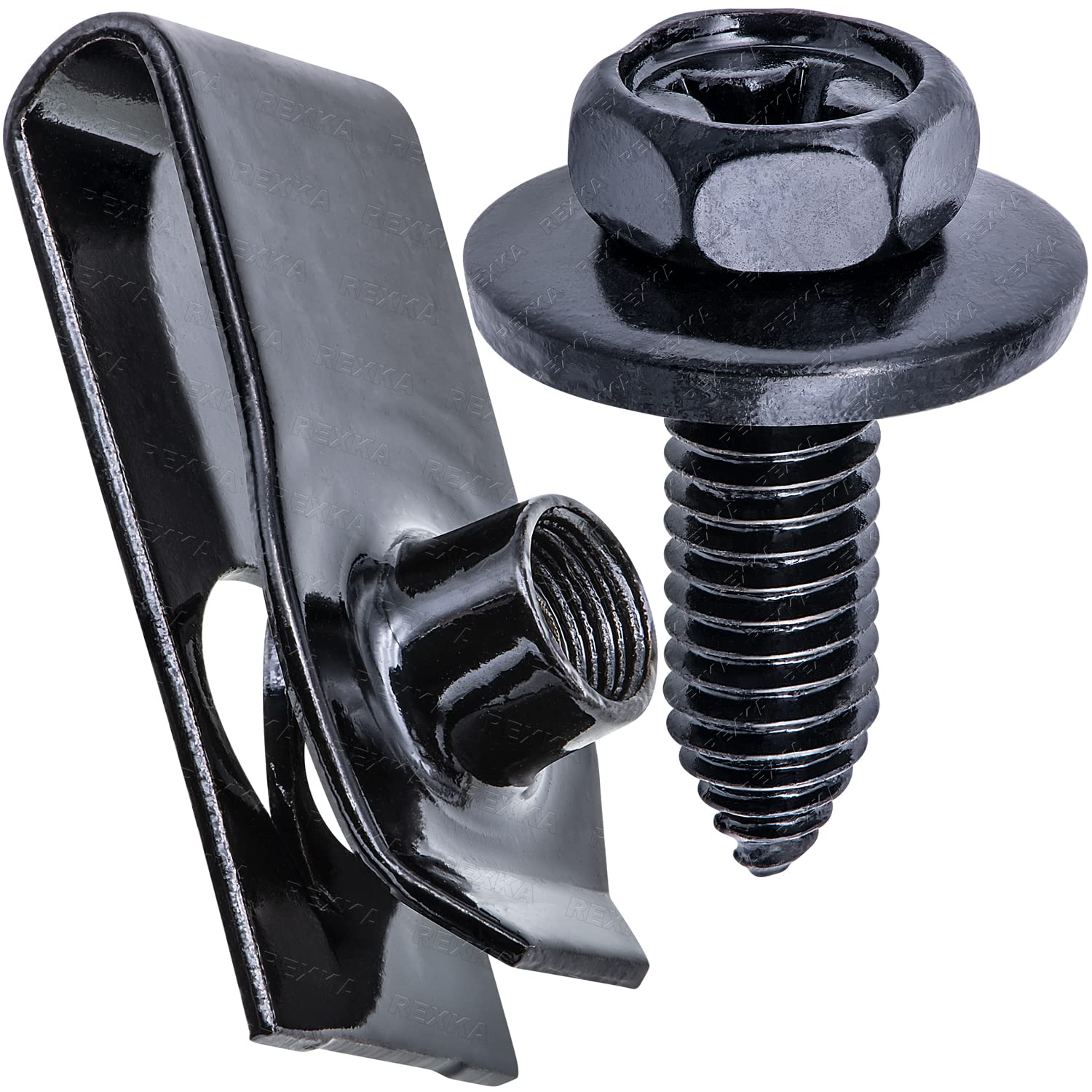 Rexka 10 juegos de pernos de carrocería de coche M6-1.0 X 0.787 in y tuercas en U extruidas para GM Dodge Jeep Chrysler Ford Chevy- Fender Bumper
