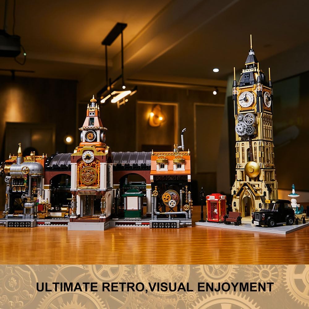 Juego de construcción de arquitectura Big Ben, juego de ladrillos de construcción de torre de reloj Steampunk, kit de construcción de pantasy para