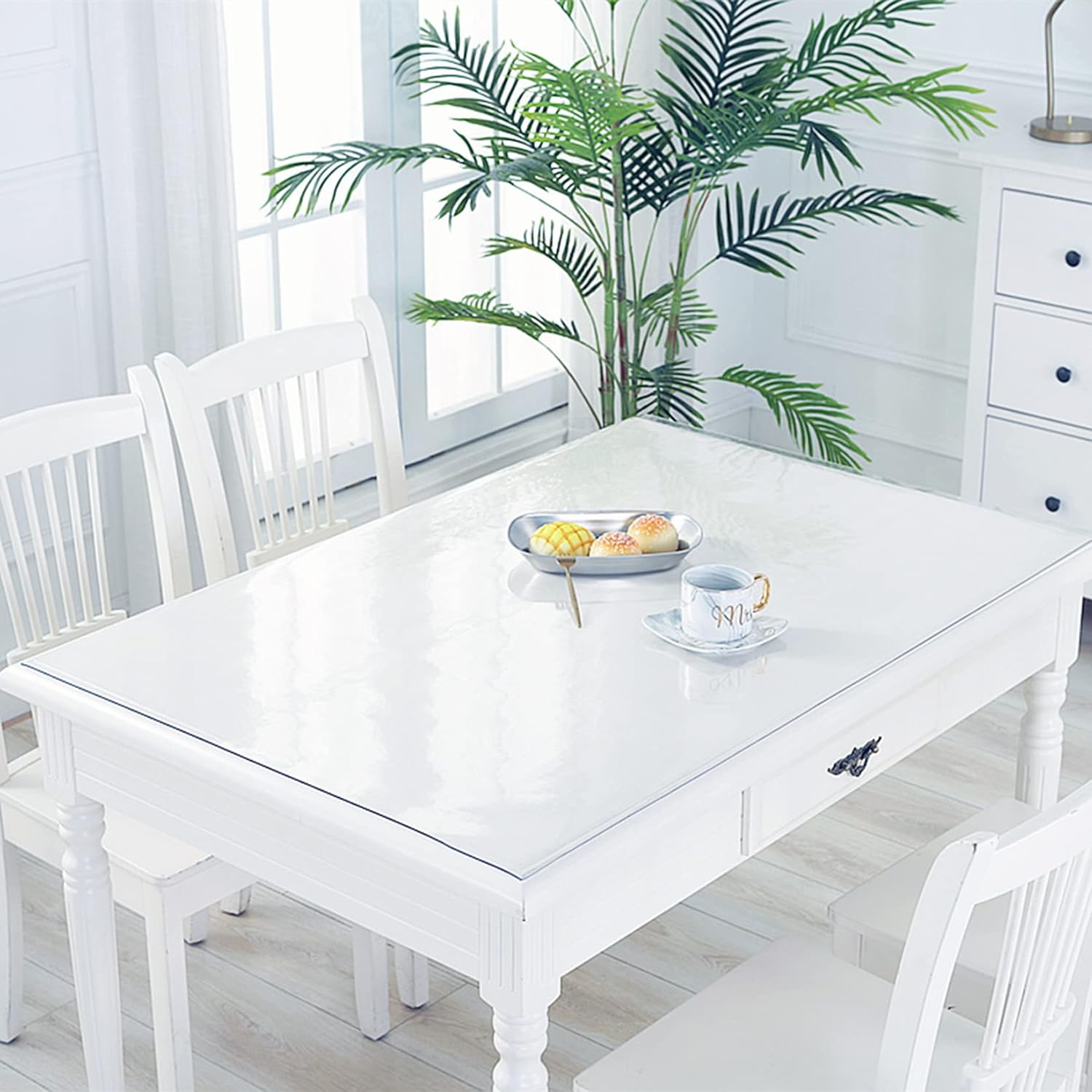 Mantel protector de mesa de comedor de plástico transparente, lavable, de plástico transparente, rectangular, de PVC, fácil de limpiar (0.059in,