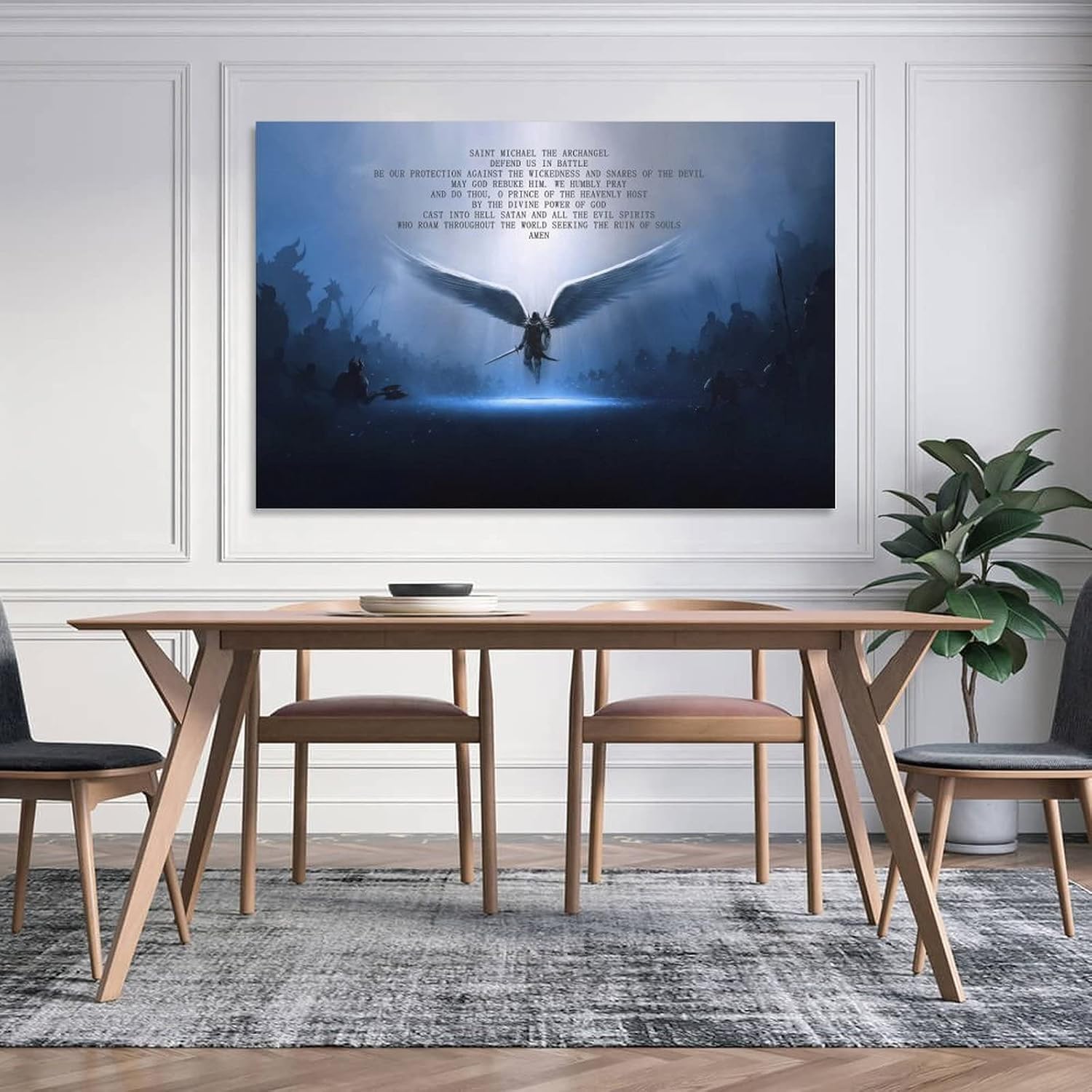 POCHY Póster con citas de inspiración de ángeles, San Miguel Arcángel, defiendenos en batalla, lienzo decorativo para pared, cocina, dormitorio,