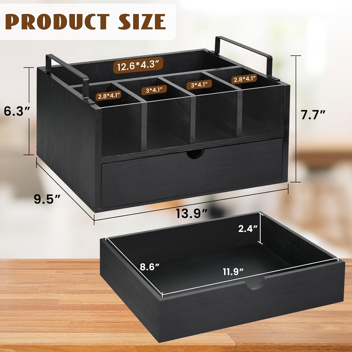 Organizador de barra de café para encimera, organizador de estación de café de madera con cajón, organizador de tazas K, soporte para cápsulas de