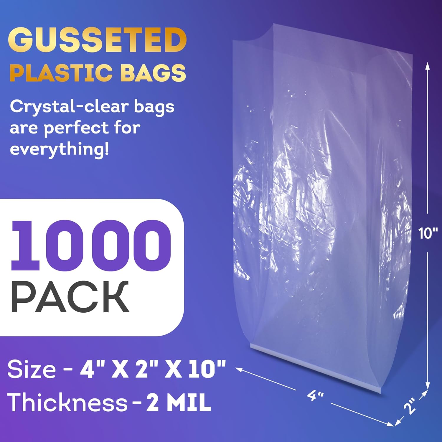 APQ – Bolsas de polietileno transparentes con refuerzo, 4 x 2 x 10 pulgadas, paquete de 1000 bolsas de plástico impermeables con parte superior
