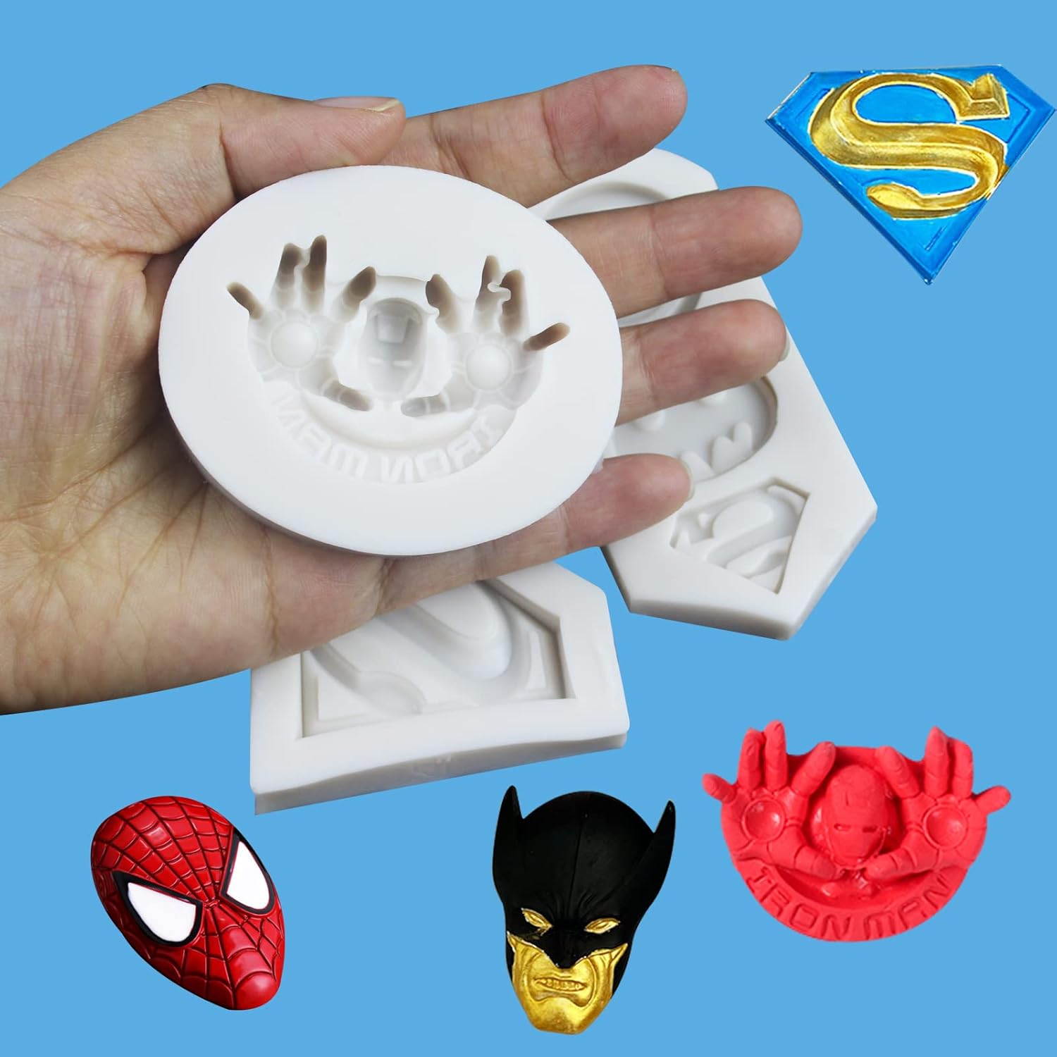 8 moldes de silicona para fondant de superhéroes, película de dibujos animados, molde de silicona para fondant, molde de caramelo de chocolate para