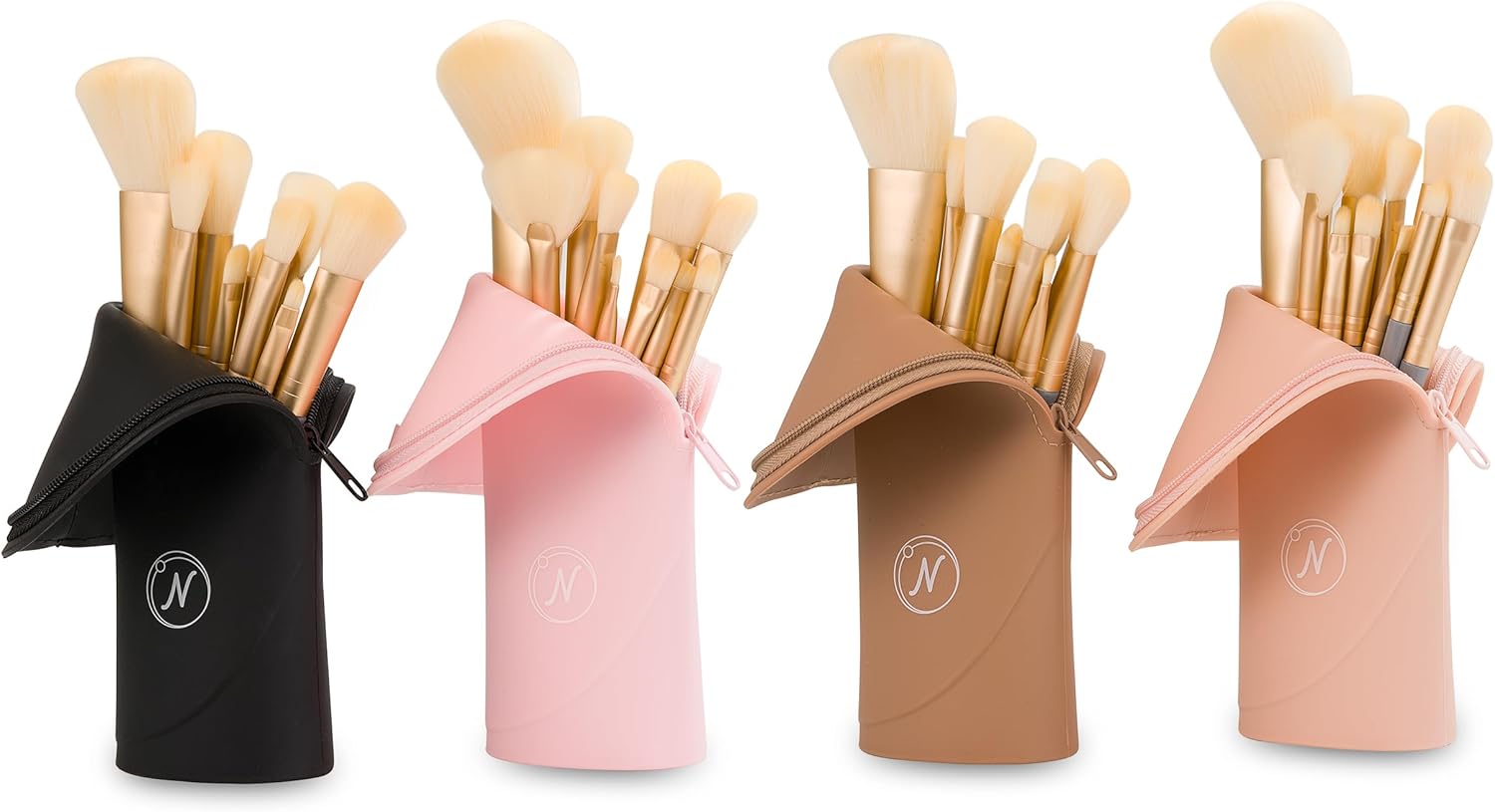 Soporte para brochas de maquillaje de viaje, soporte portátil de silicona con cremallera, organizador de herramientas de maquillaje para viajes y