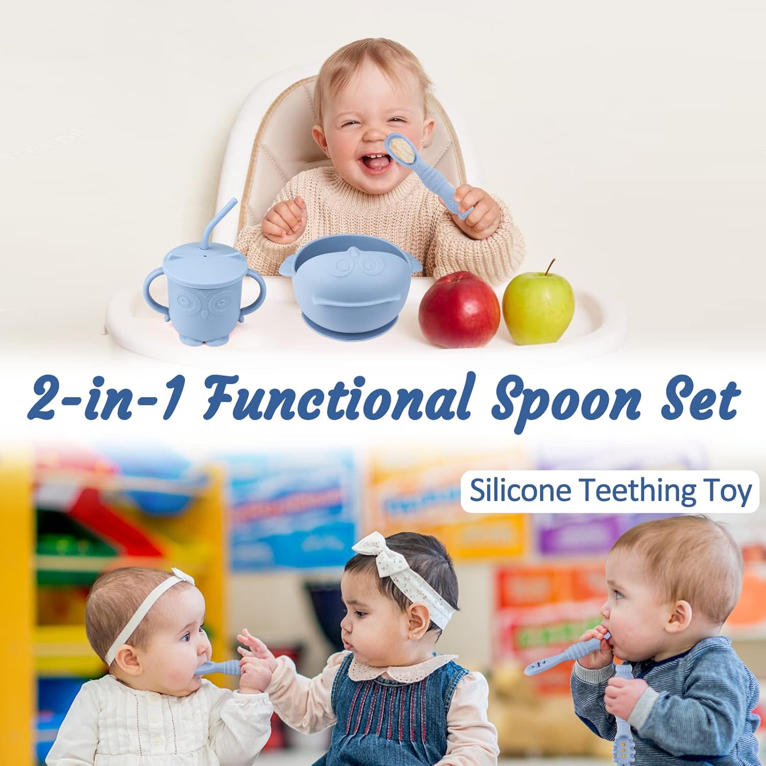 Cucharas para bebés de alimentación autónoma durante más de 6 meses, cucharas de destete LED para bebés, etapa 1 y etapa 2, juego de cucharas