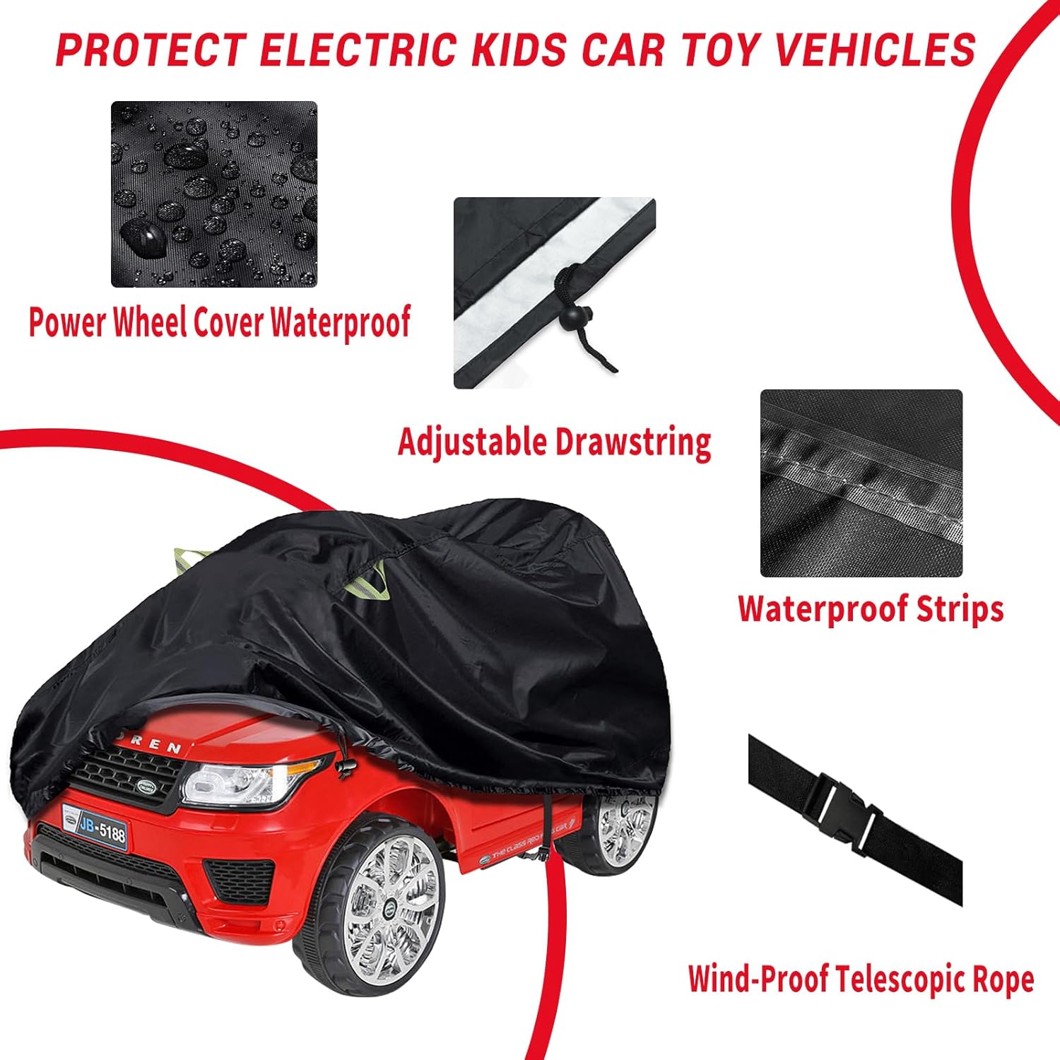LYUND Funda para auto de juguete para niños, 600D, gran funda impermeable para ruedas eléctricas, Jeep, camión, protege todo tipo de clima, el