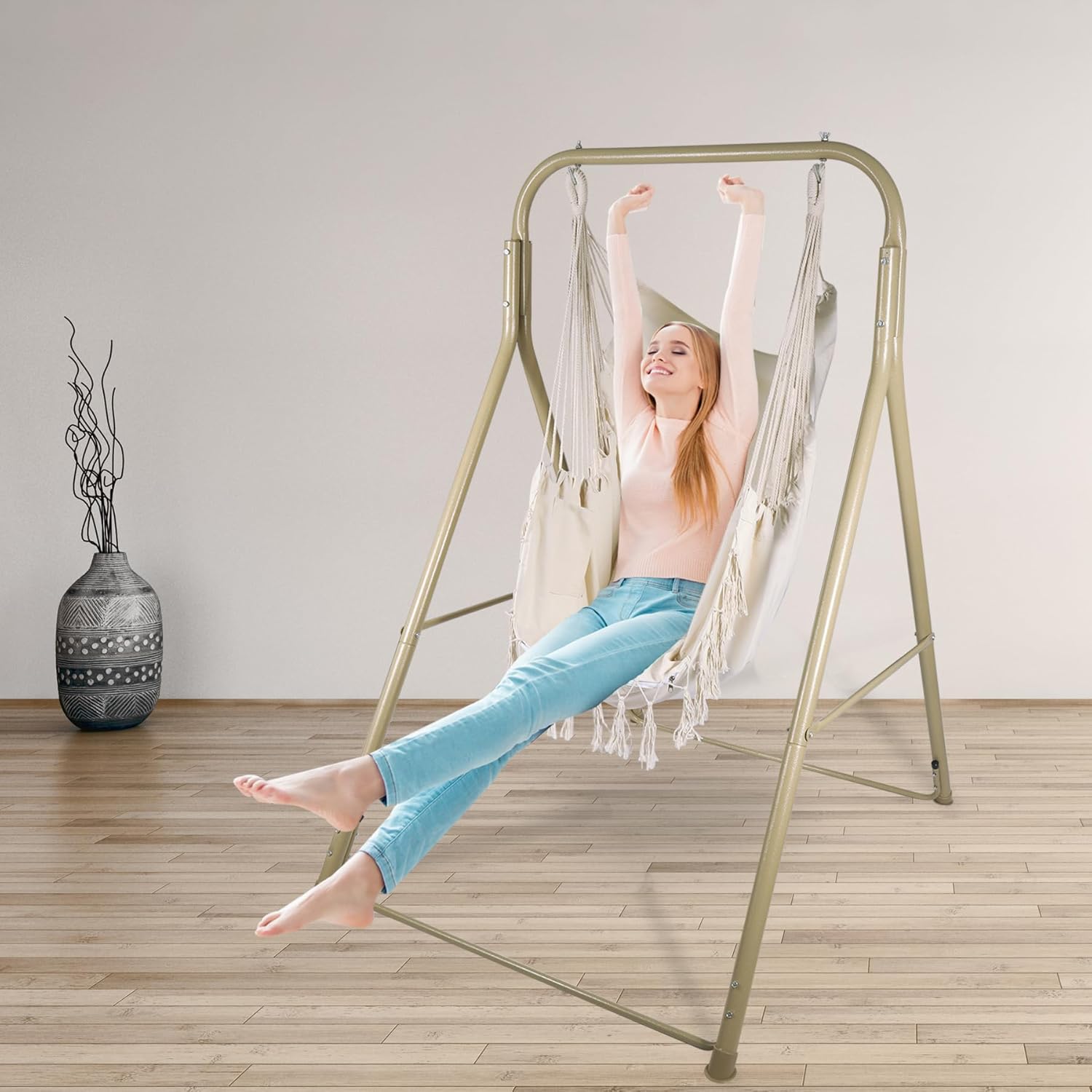 RedSwing Silla hamaca con soporte, silla colgante portátil para adultos, marco de hamaca de acero resistente con columpio colgante para interiores y