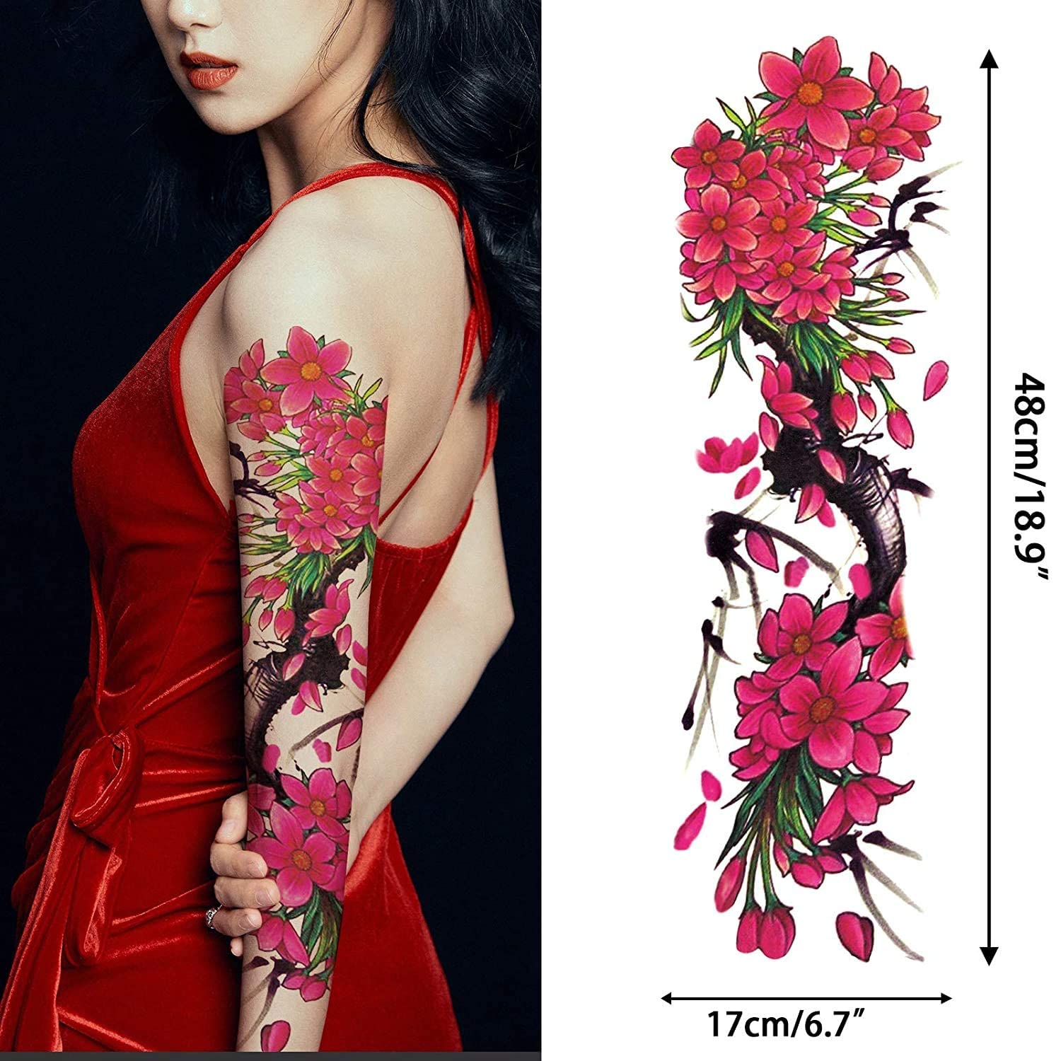 Aresvns Tatuajes temporales de brazo completo para hombres y mujeres, tatuajes falsos realistas impermeables y de larga duración