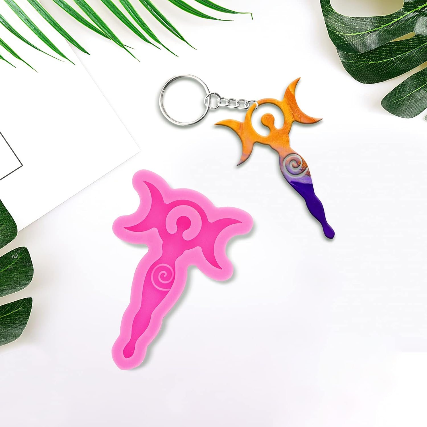Moldes de silicona brillante y brillante de diosa y luna para hacer llaveros, collares, colgantes, joyería, llavero epoxi, moldes de resina epoxi,