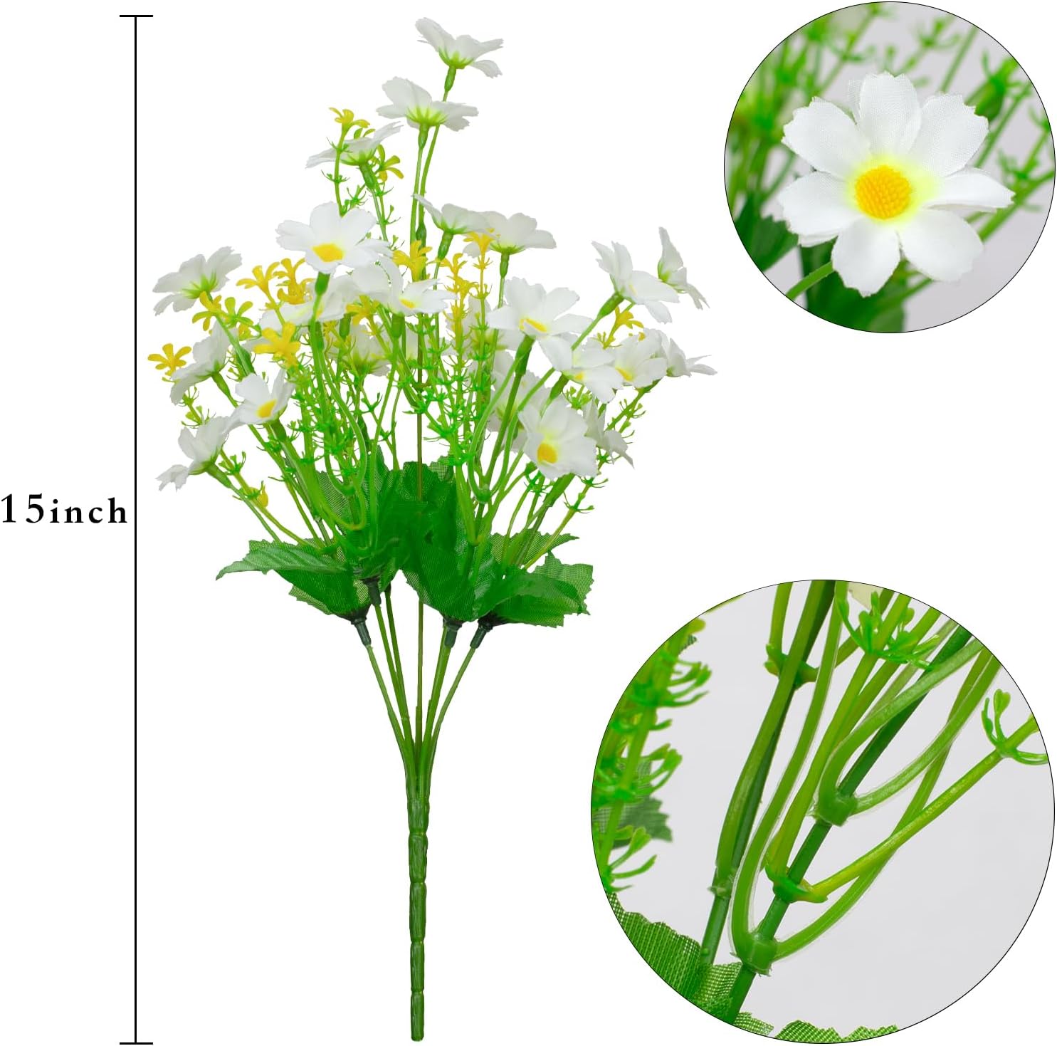 Margarita artificial, 8 paquetes de flores para mamás, plantas resistentes a los rayos UV, flores de seda falsas que no se decoloran, arbustos