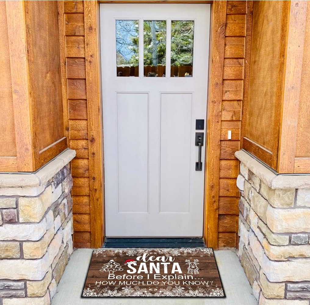 ZUYOENCO Entryway Rugs Indoor Non Slip, Dear Santa Before I Explain How Much Do You Know Outdoor Funny Welcome Mats for Front Door Mats Indoor