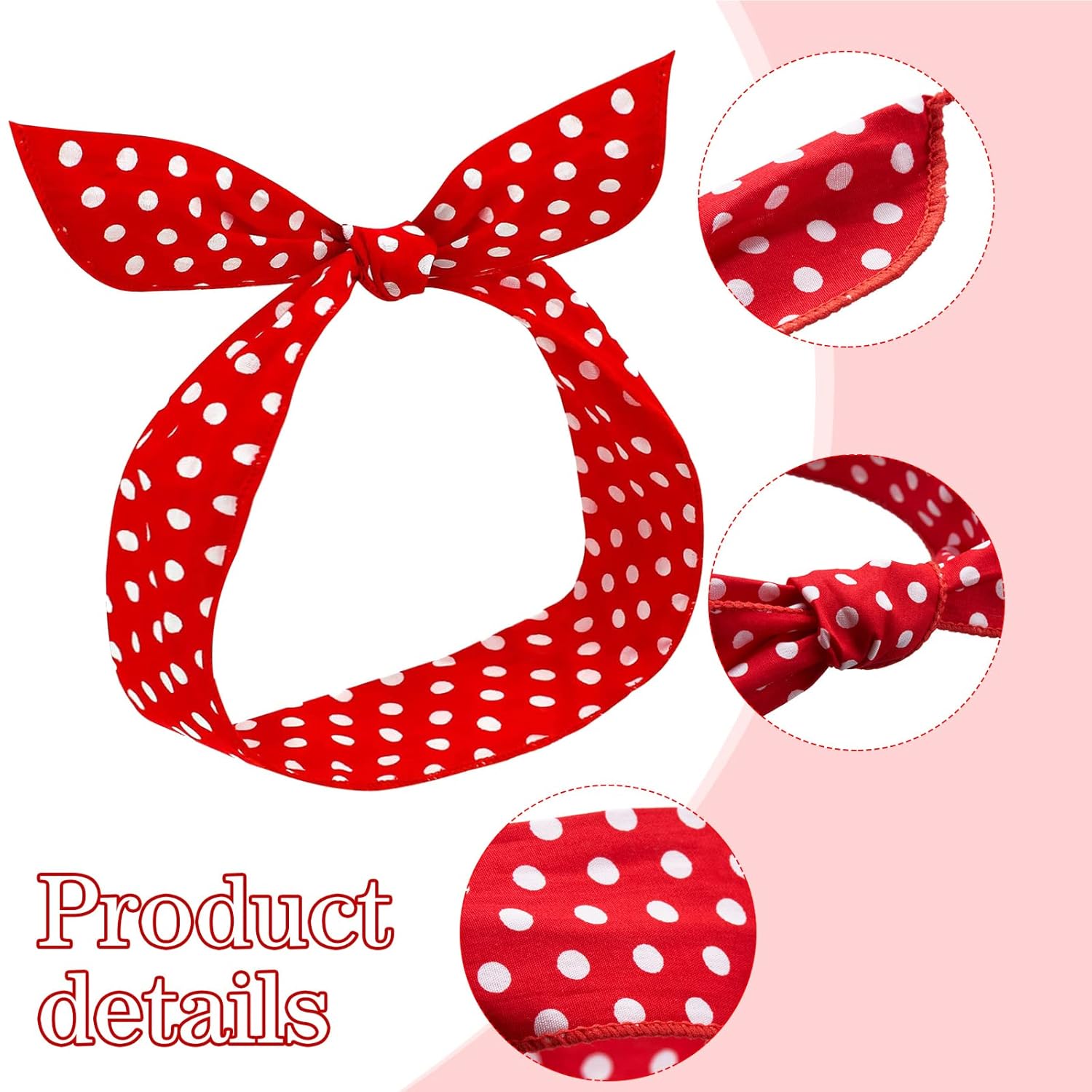 2 diademas de lunares para niñas y mujeres, bandana retro para Halloween, disfraz de los años 50, diadema de alambre con estampado vintage de