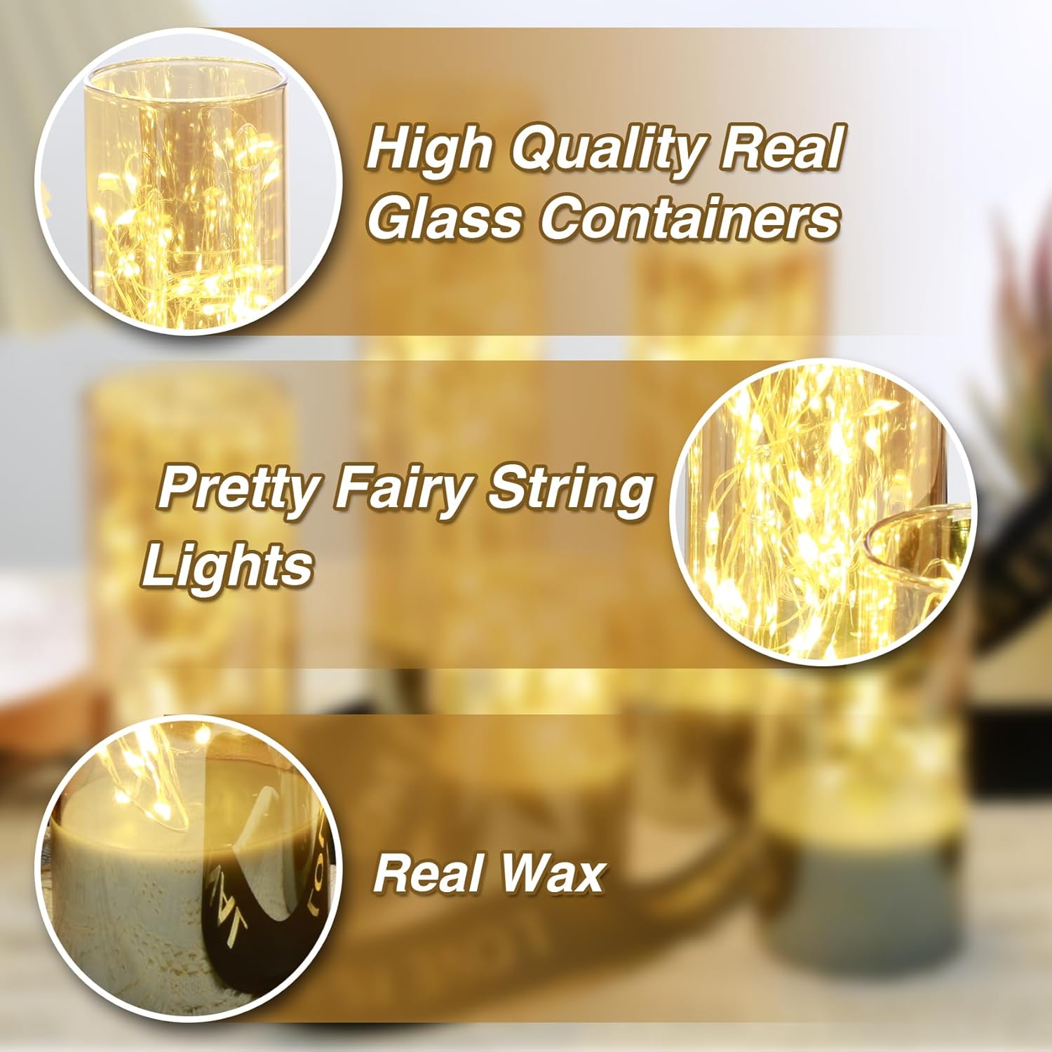 Velas sin llama de cristal dorado con tira de luces remotas, juego de velas LED delgadas parpadeantes con batería de 2 pulgadas de alto, 3 pulgadas,