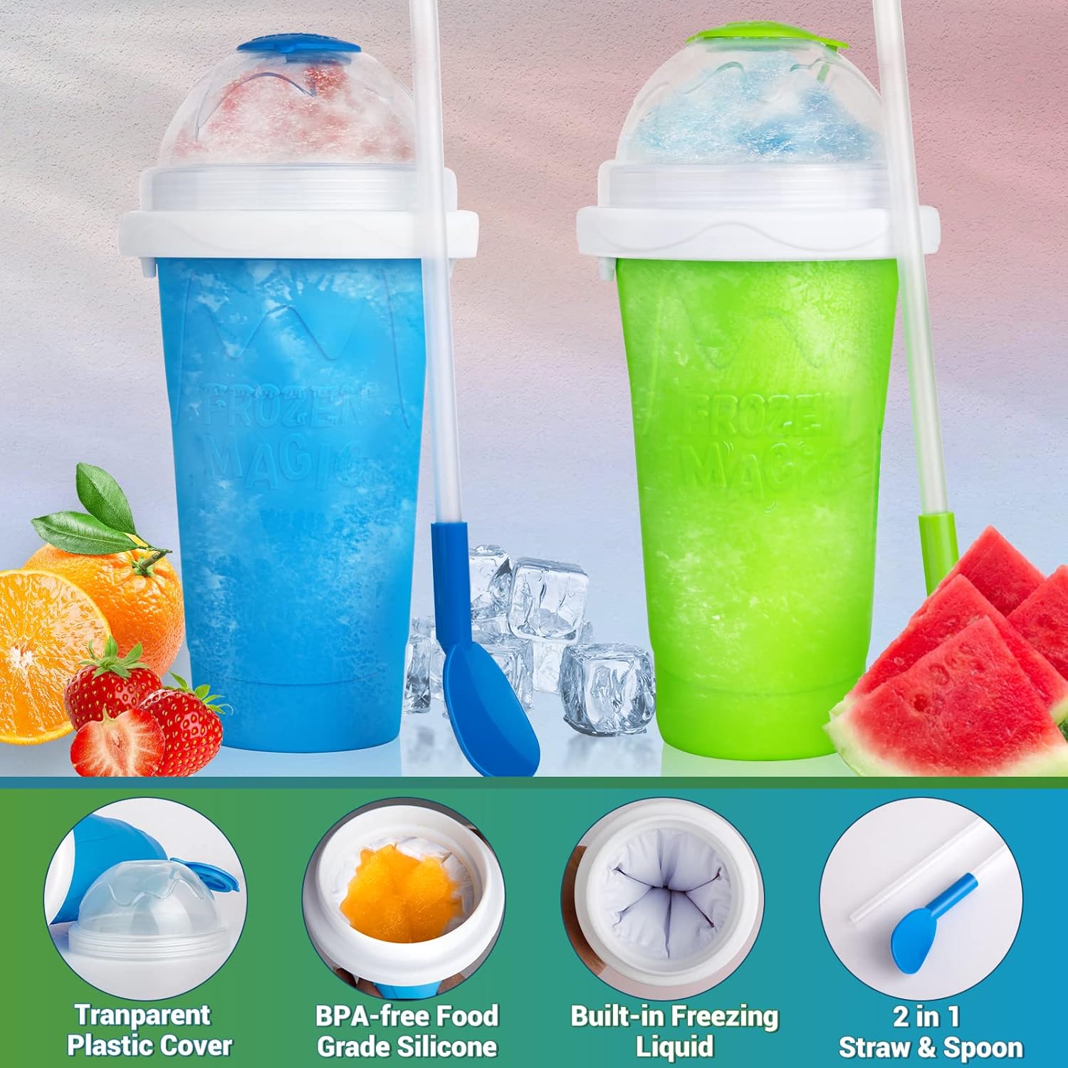 Vaso Slushie Maker para granizado de congelado, taza mágica para apretar tú mismo, doble capa, 2 unidades, vaso de granizado para batidos, máquina