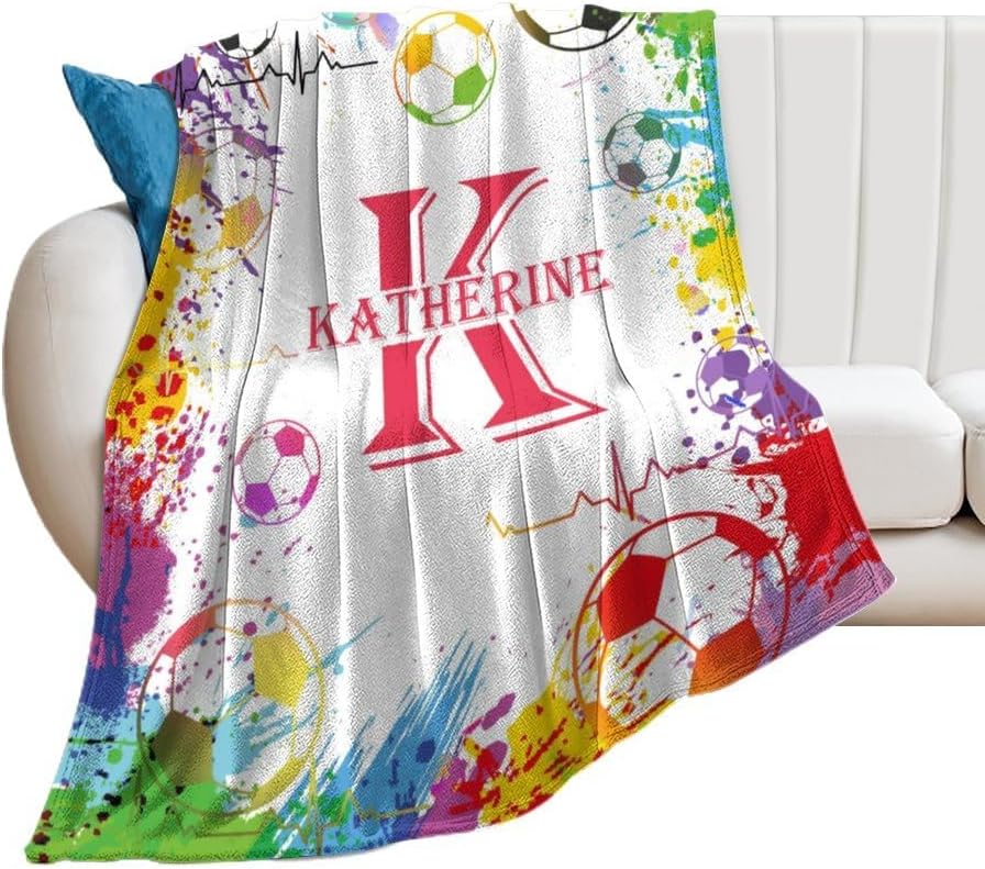Manta de fútbol personalizada para niños y adultos, manta personalizada con nombre para niños y niñas, manta deportiva personalizada para jóvenes
