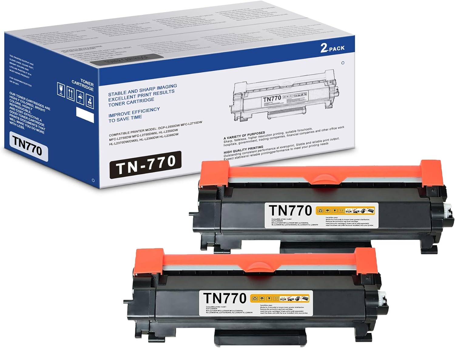 TN770 TN-770 – Cartucho de tóner negro de alto rendimiento compatible para Brother TN 770 TN760 para impresora HL-L2370DW HL-L2370DWXLL MFC-L2750DW