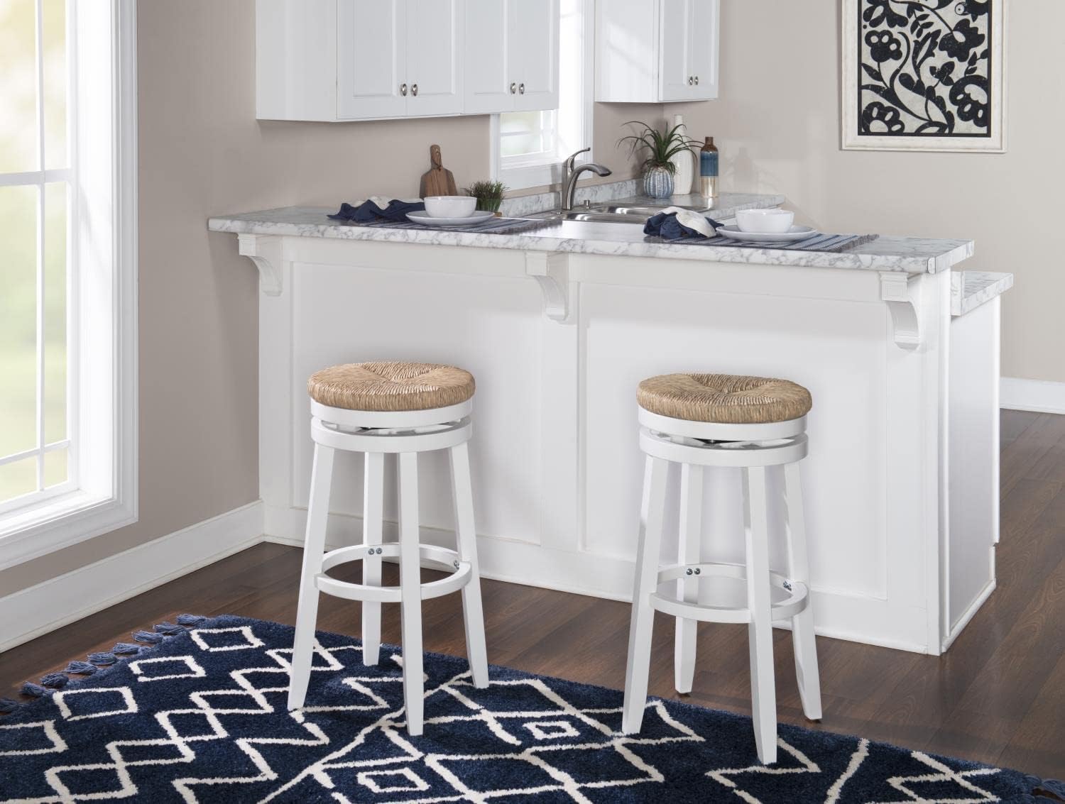 Powell Furniture Linon Morgan – Taburete giratorio de madera de 31.6 pulgadas, color blanco