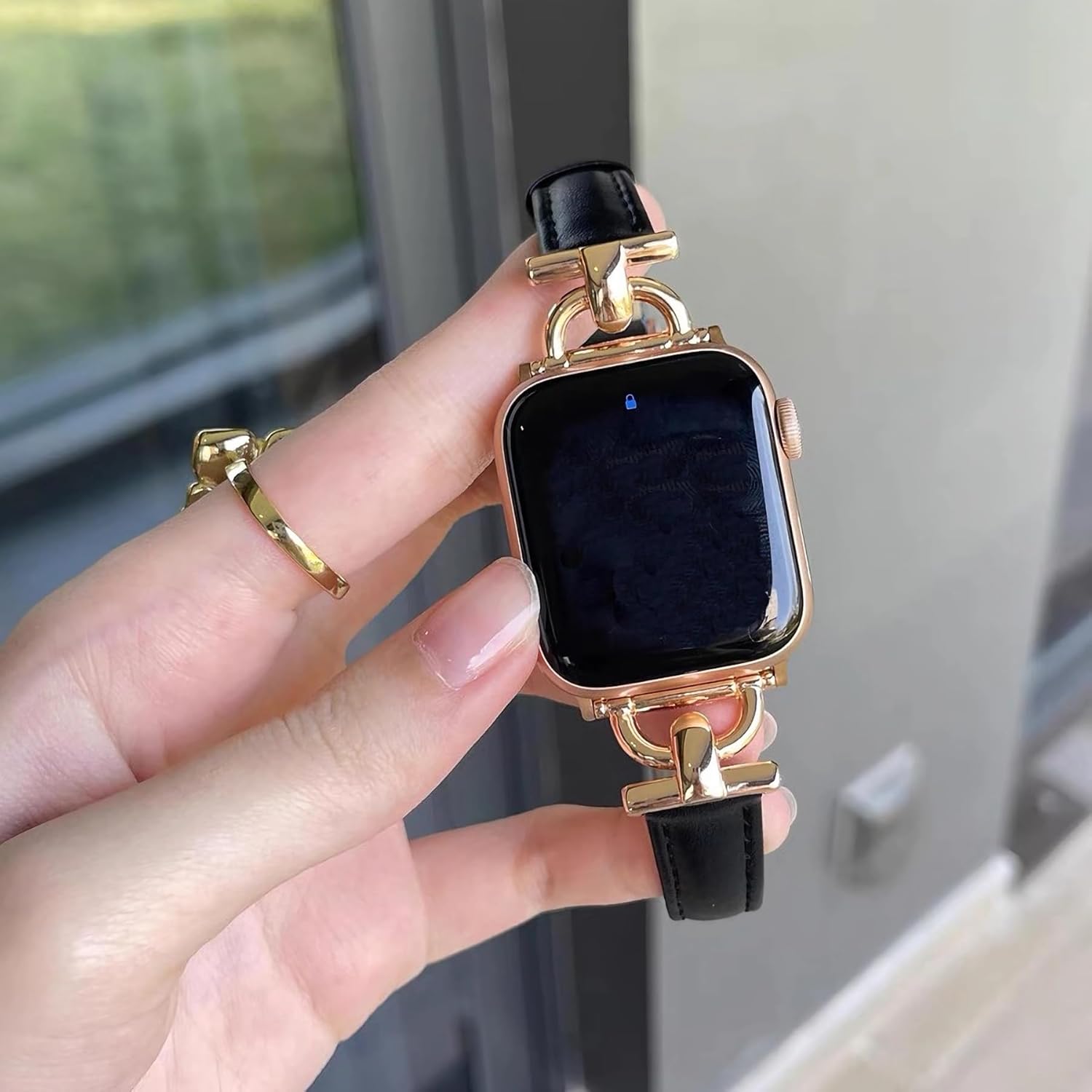 Correas de cuero delgadas compatibles con Apple Watch Band de 1.49, 1.57, 1.61, 1.65, 1.73, 1.77 y 1.73 pulgadas (Ultra), correa de cuero elegante