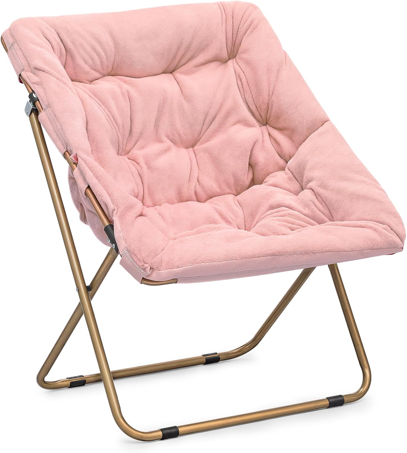 MoNiBloom Silla cuadrada plegable de piel sintética para dormitorio, sala de estar, jardín, patio, marco de metal plegable, grande, cómoda,