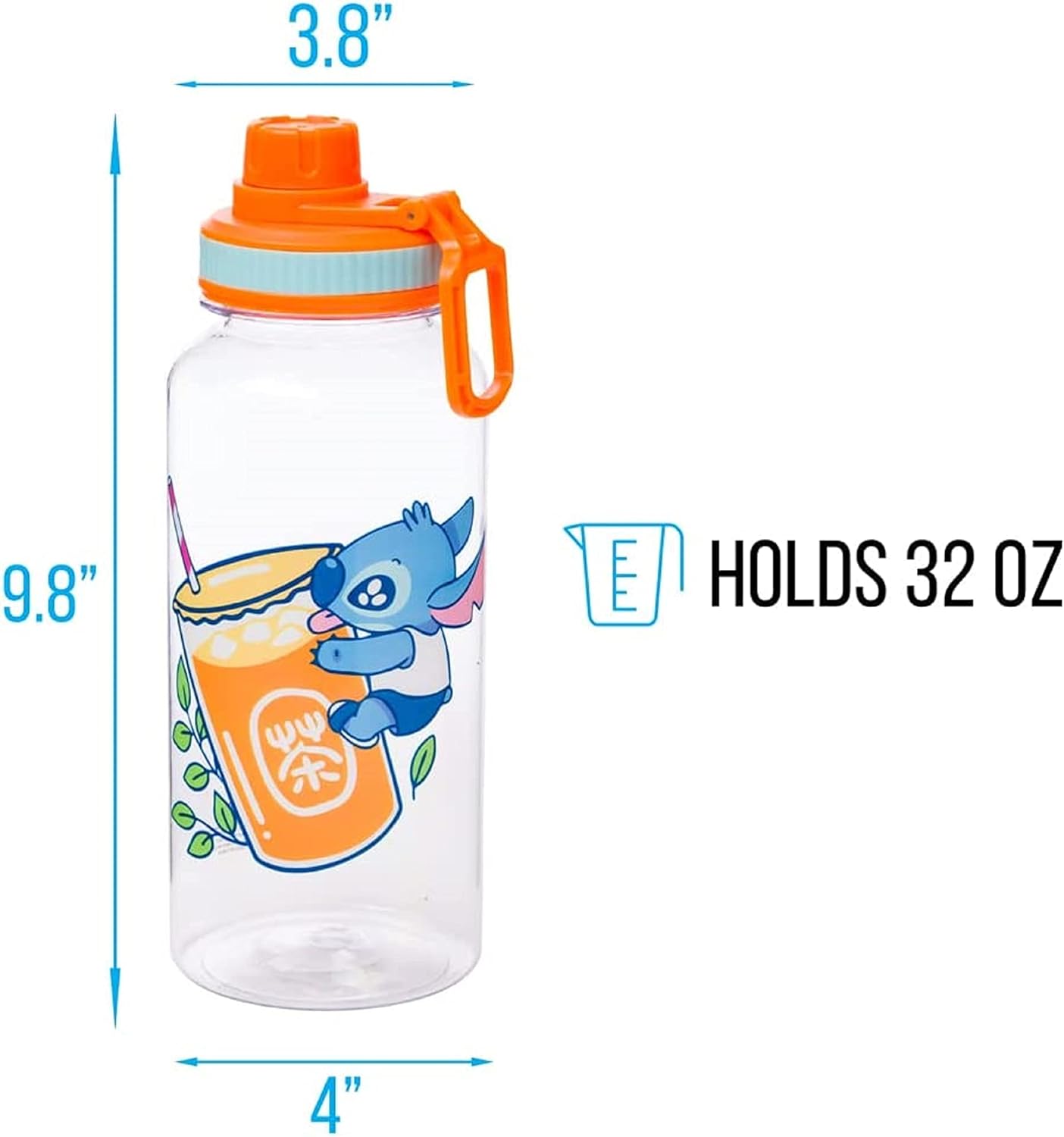 Silver Buffalo Lilo and Stitch – Botella de agua de plástico con boquilla giratoria de té de burbujas con calcomanías holográficas You Stick