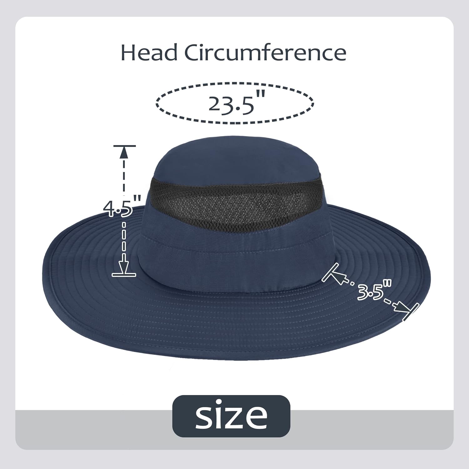 Tirrinia Sombreros para hombre, sombrero de ala ancha con malla transpirable, sombrero de pesca plegable con banda para el sudor, pesca, camping,