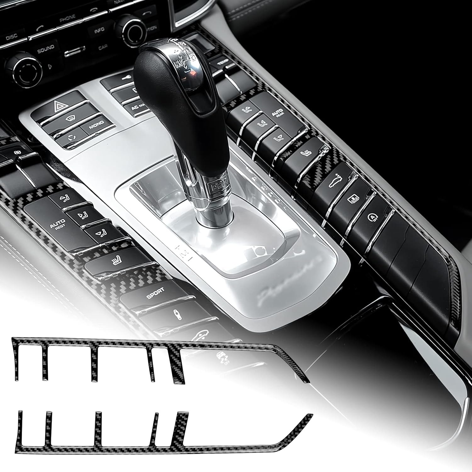 AIRSPEED Para Porsche Panamera 2010-2016 Cubierta del marco del botón de la consola central del automóvil, adhesivo para panel de palanca de