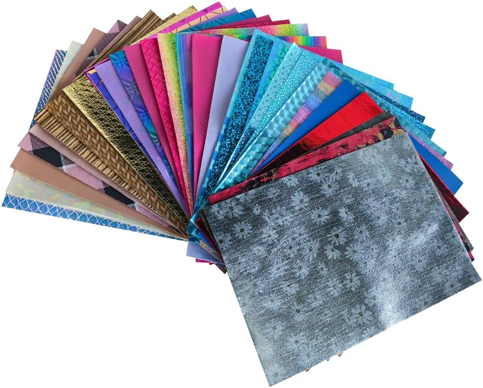 XHT Hojas de piel sintética al azar, 30 piezas de 8 x 12 pulgadas, holográfica en relieve texturizado de cuero sintético para manualidades,