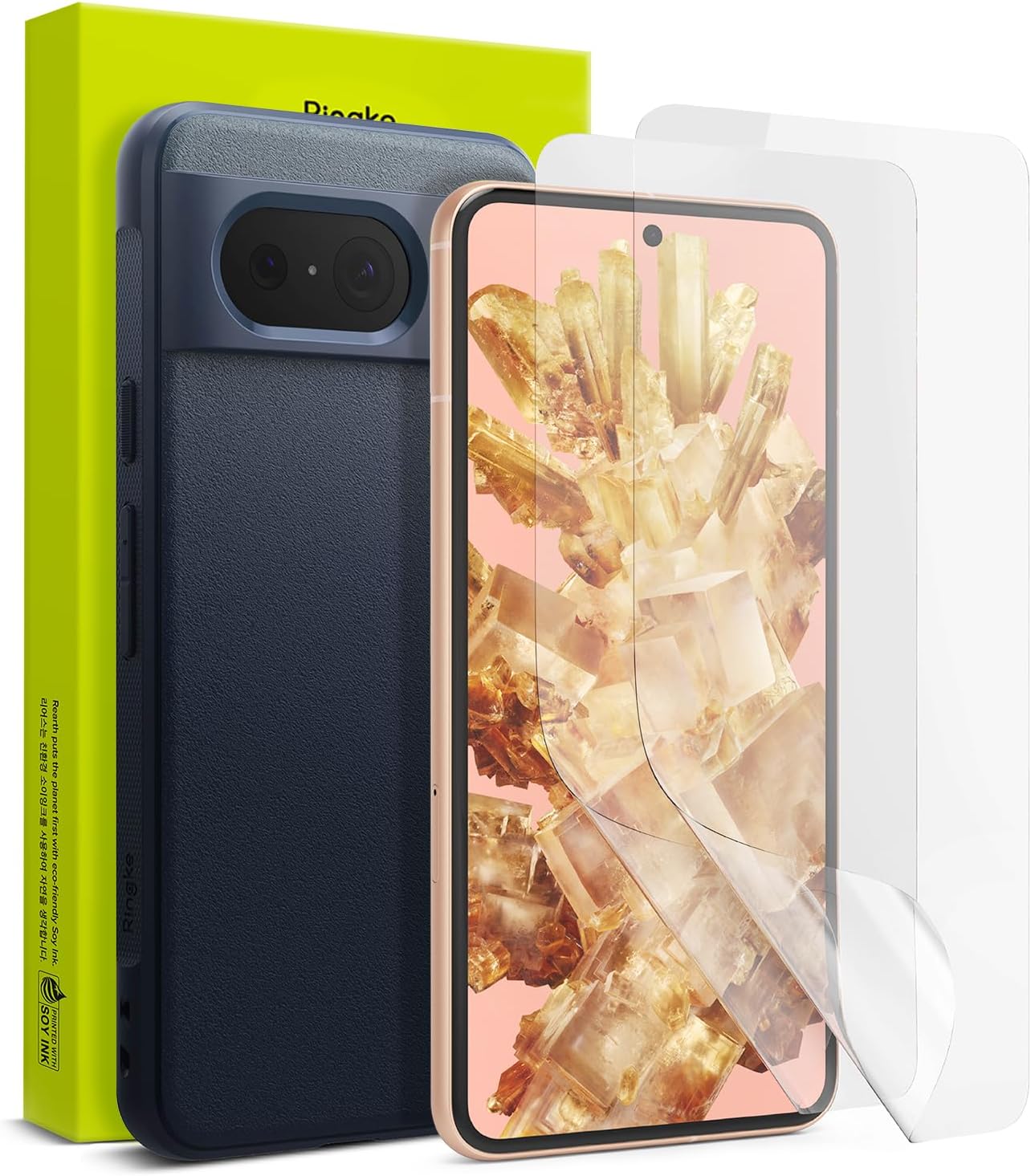 Ringke Onyx – Funda compatible con Google Pixel 8 Navy + doble película fácil compatible con Google Pixel 8