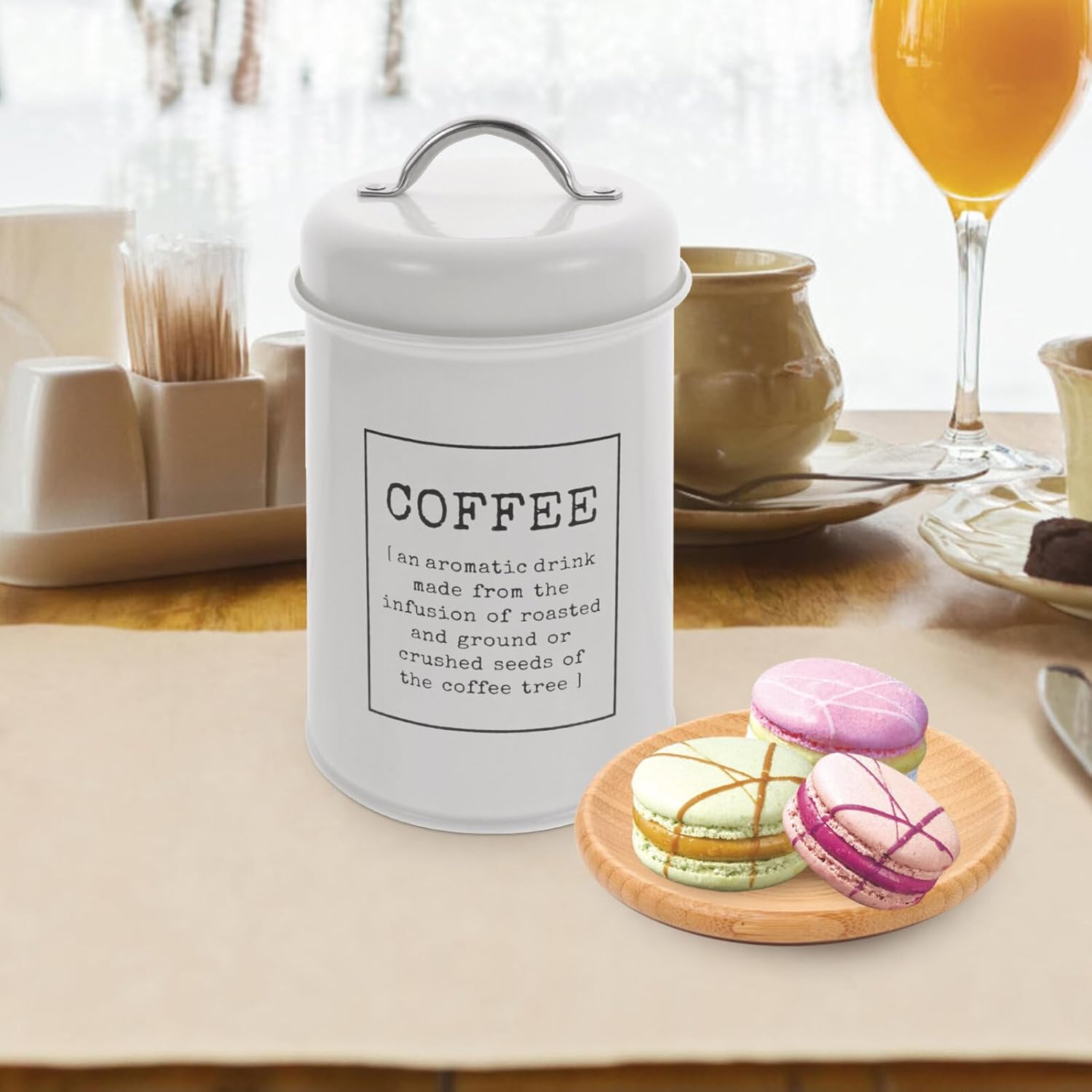 Luxshiny Recipiente de lata de té, café, té, azúcar, harina, recipiente de metal para almacenamiento de alimentos para hojas sueltas, té, café,