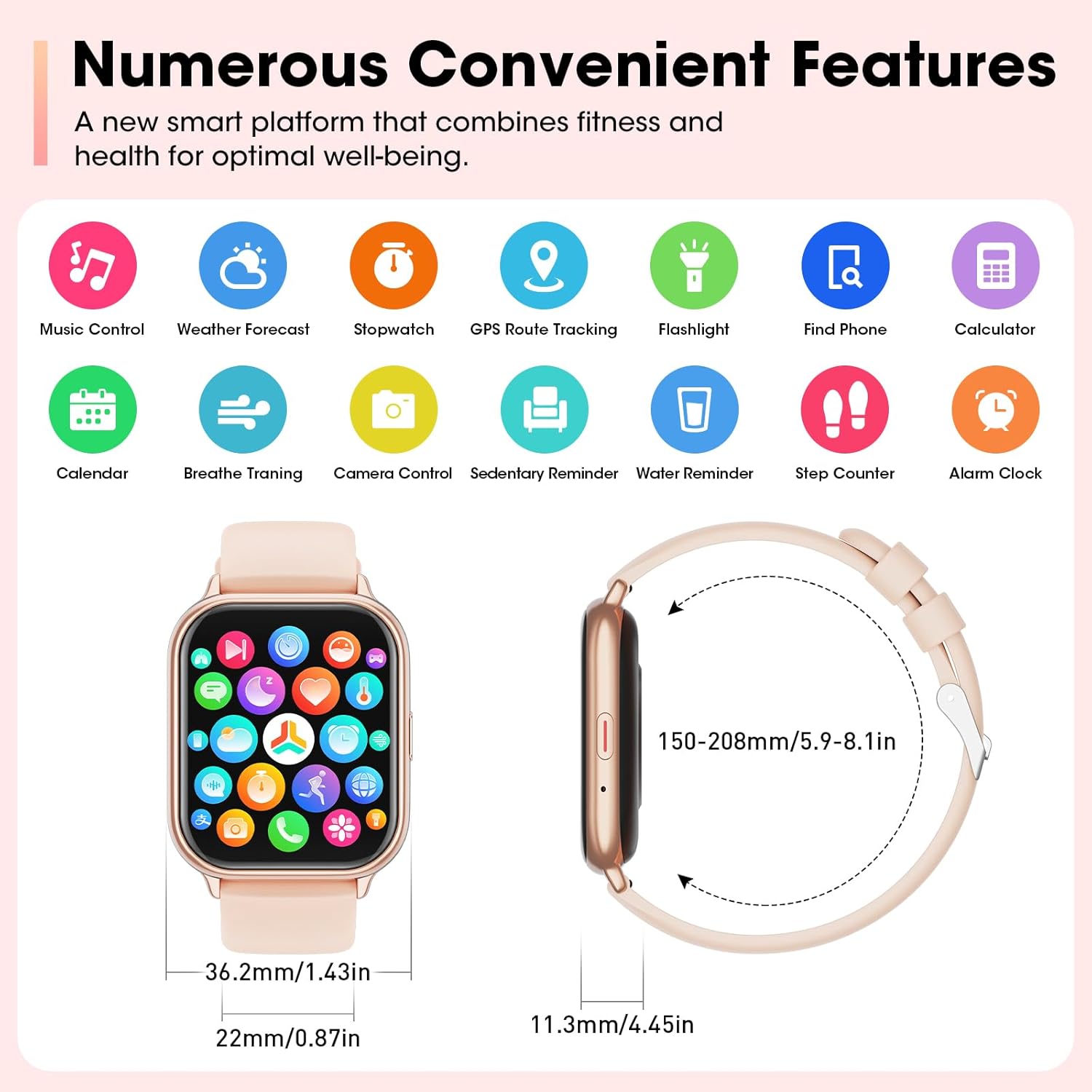 Smart Watch for Men Women Android Phones iOS(AnswerMake Calls), 1.85″ Fitness Tracker Watch Smartwatch with Heart Rate Sleep Monitor, IP68