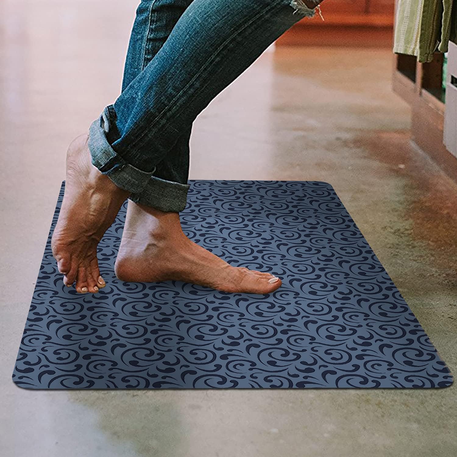 Alfombrilla Shape28, ultra delgada para la cocina, con respaldo de goma antideslizante, 35 x 23 pulgadas, azul oscuro