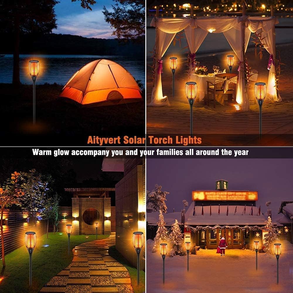 Luces solares grandes mejoradas, 43 pulgadas, impermeables, para exteriores, 96 luces LED de llamas bailarinas, luces de jardín, luces de jardín,
