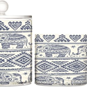 Indian Ethnic Elephant Qtip – Dispensador para bolas de algodón, hisopos de algodón, juego de 2 tarros de boticario de plástico para organización de Indian Ethnic Elephant Qtip – Dispensador para bolas de algodón, hisopos de algodón, juego de 2 tarros de boticario de plástico para organización de