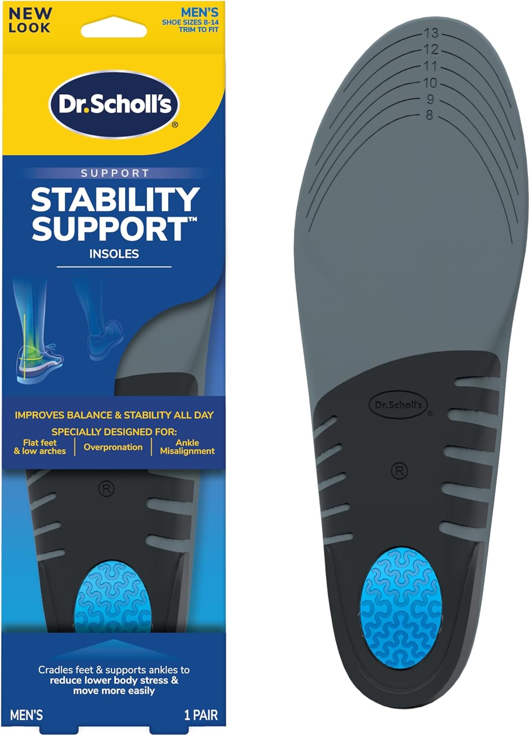 Dr. Scholl’s Plantillas de apoyo extra, absorción de impactos superior y soporte de arco reforzado para hombres grandes y altos para reducir la
