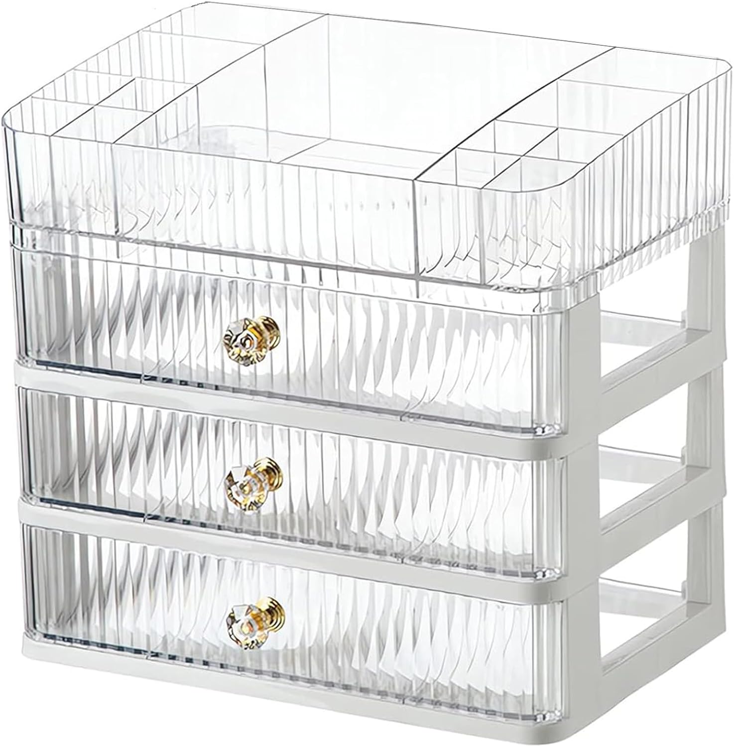 Organizador de maquillaje con 3 cajones, contenedores de almacenamiento de cosméticos para dormitorio universitario, baño, dormitorio, tocador,