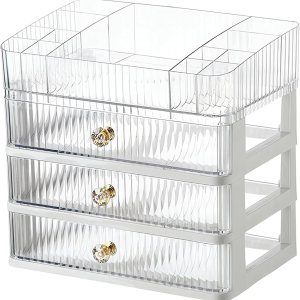 Organizador de maquillaje con 3 cajones, contenedores de almacenamiento de cosméticos para dormitorio universitario, baño, dormitorio, tocador, Organizador de maquillaje con 3 cajones, contenedores de almacenamiento de cosméticos para dormitorio universitario, baño, dormitorio, tocador,