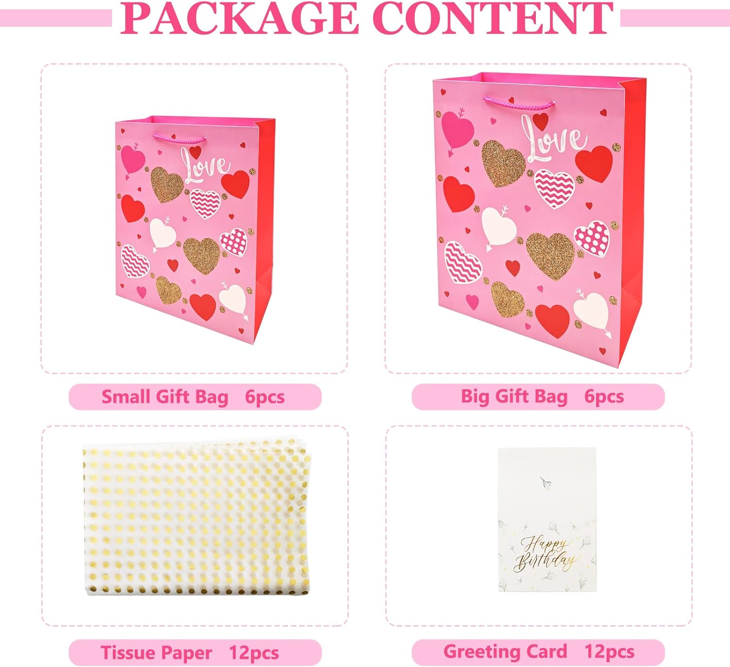 Paquete de 12 bolsas de regalo de varios tamaños, bolsa de regalo de cumpleaños con asas, bolsas de regalo de papel para cumpleaños, compras,