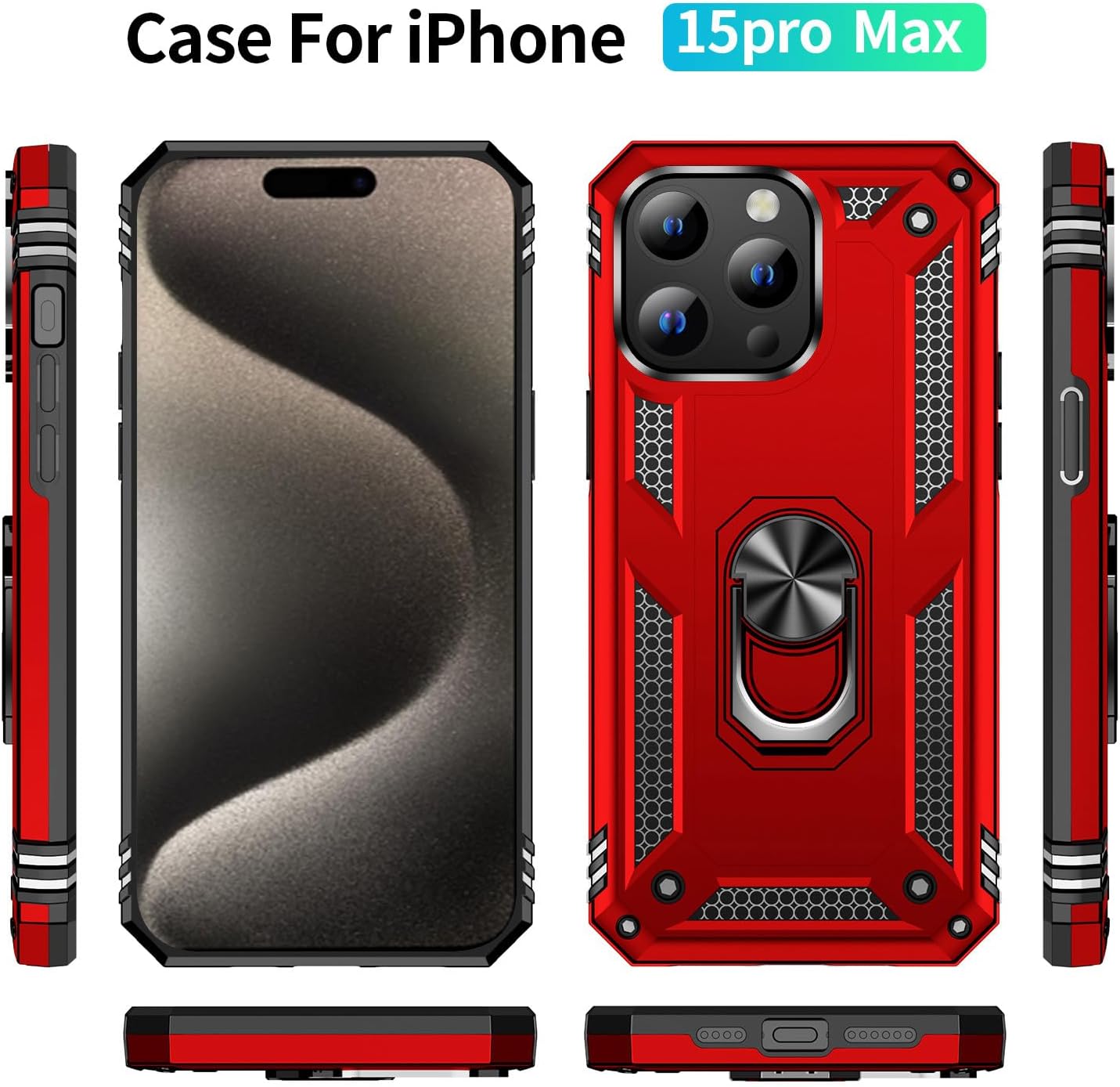 ZOEII Funda para iPhone 15 Pro Max de 6.7 pulgadas, con soporte, protección contra caídas de grado militar, a prueba de golpes, para iPhone 15 Pro