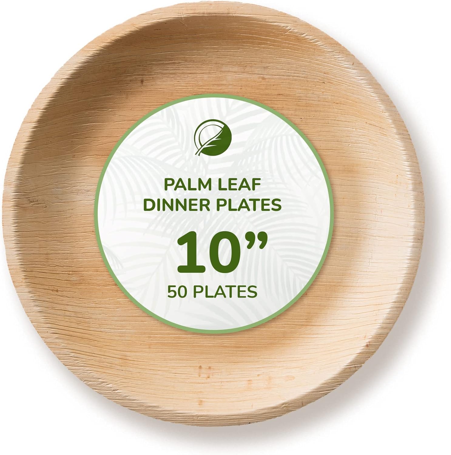 TCC – Platos llanos grandes de hoja de palma de 10 pulgadas, 50 piezas, 1 pulgada de profundidad, redondos, estilo bambú y madera, biodegradables,