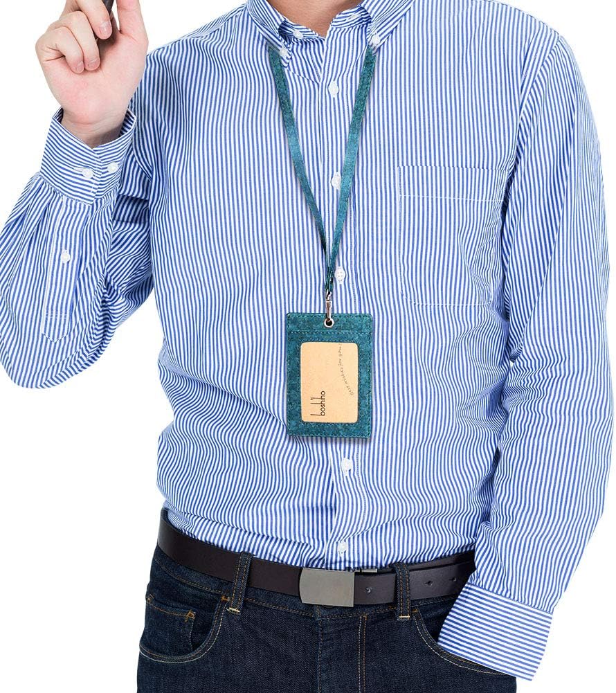 Boshiho. Funda vertical, de piel, para tarjeta de identificación con cordón resistente., Corcho
