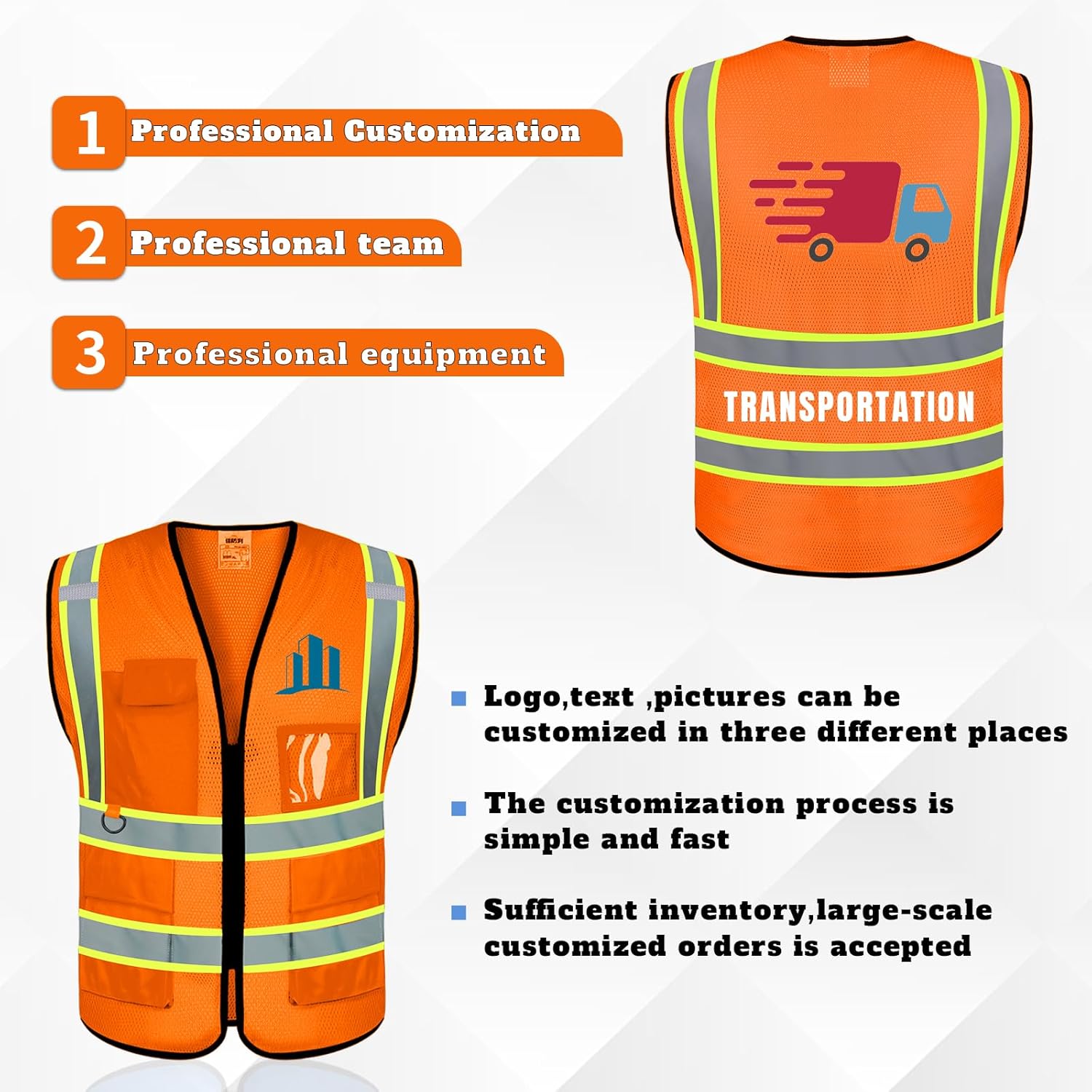 BeautyWill Chaleco de seguridad personalizado con logotipo, clase 2 personalizado de alta visibilidad, ropa de trabajo protectora para exteriores