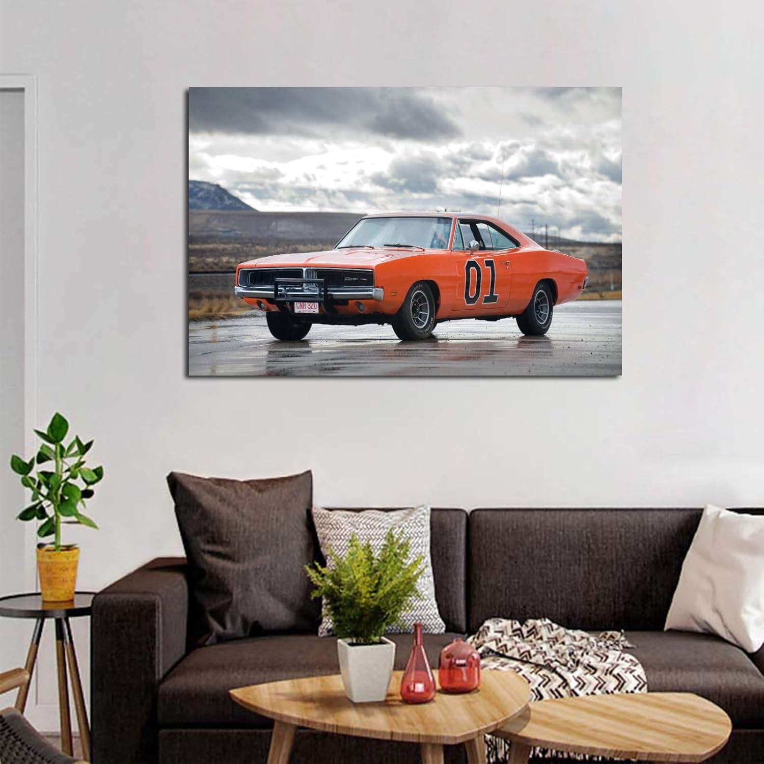 Carros Dodge Charger General Lee Póster Pintura Decorativa Lienzo Arte de Pared Póster de Sala de Estar Dormitorio Pintura 16 x 24 pulgadas