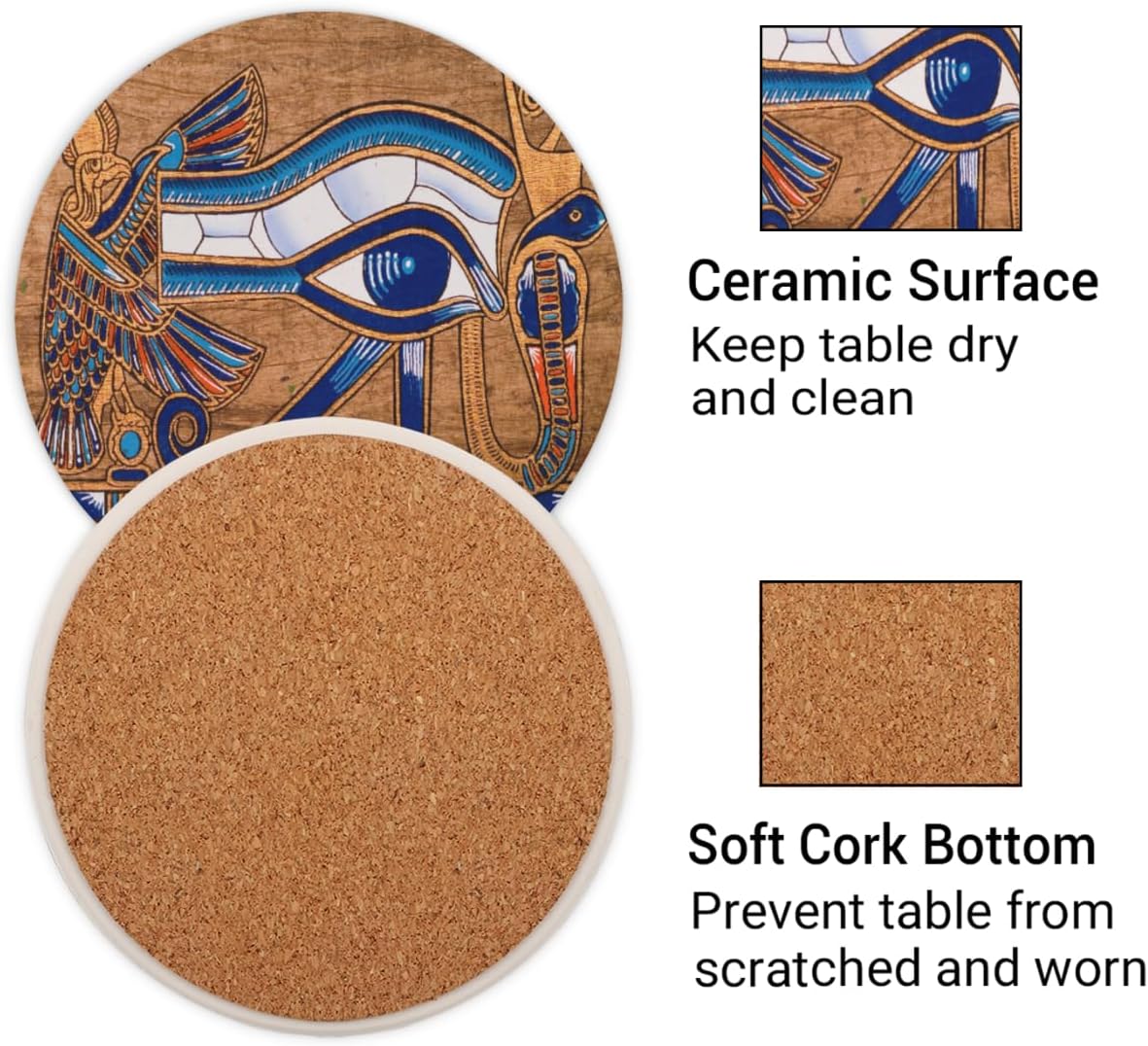 1 posavasos para bebidas, juego de posavasos de corcho egipcio Horus absorbentes de corcho, posavasos redondos para tazas para casa, oficina, café,